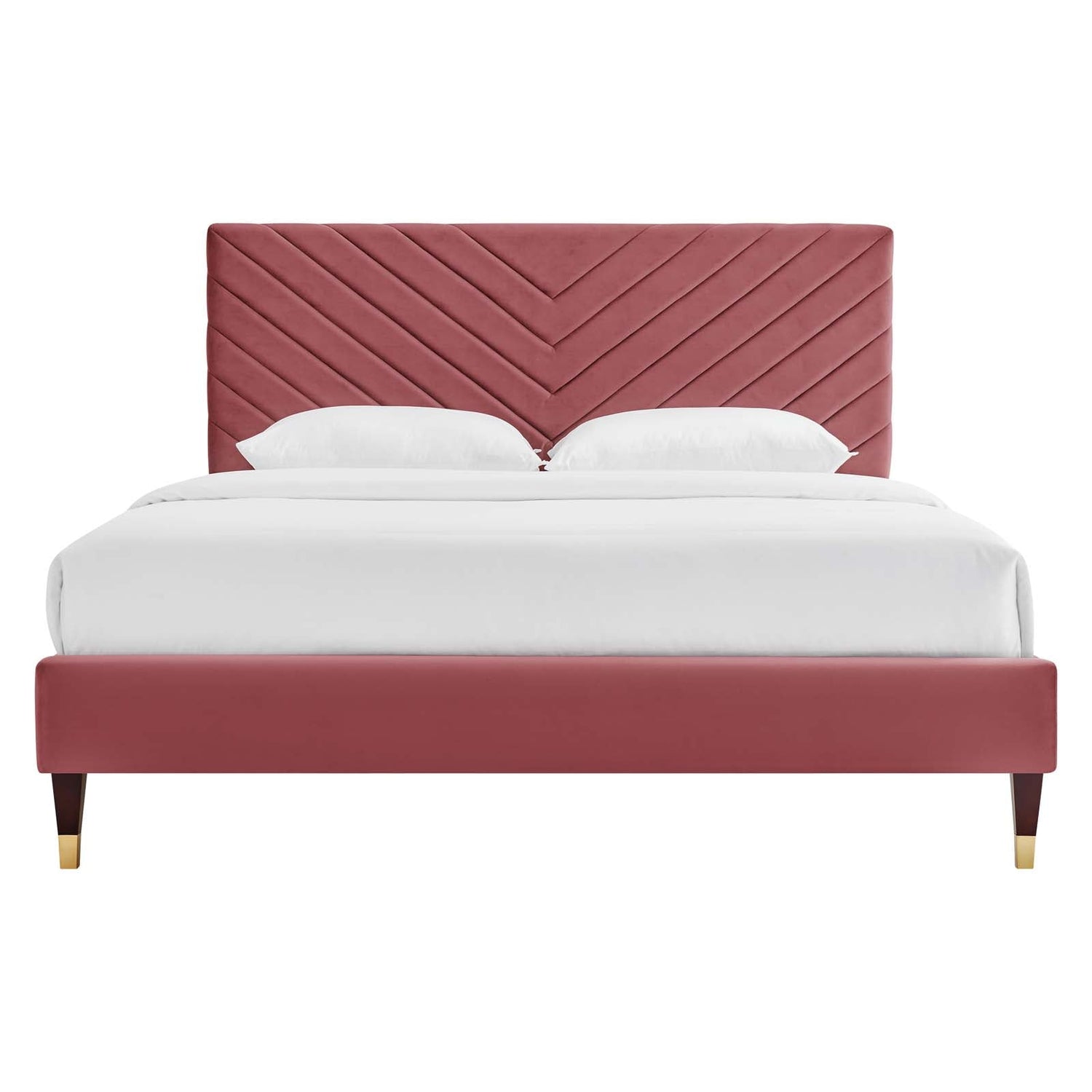 Roxanne Performance Velvet Platform Bed With Wood and Gold Legs by Modway