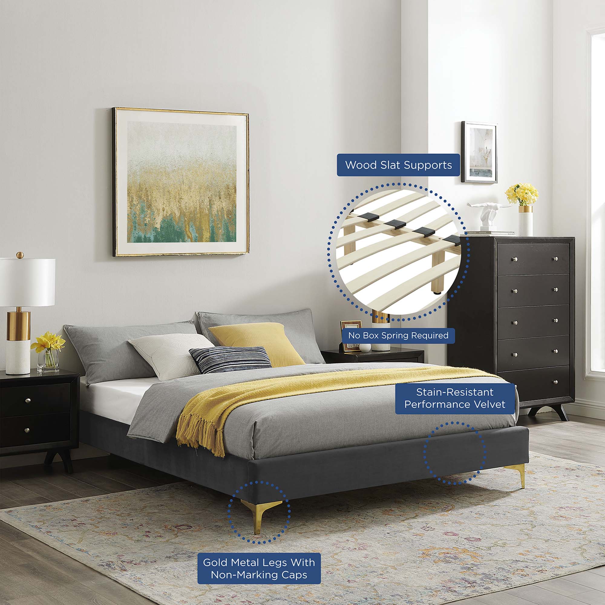 Sutton Performance Velvet Bed Frame by Modway