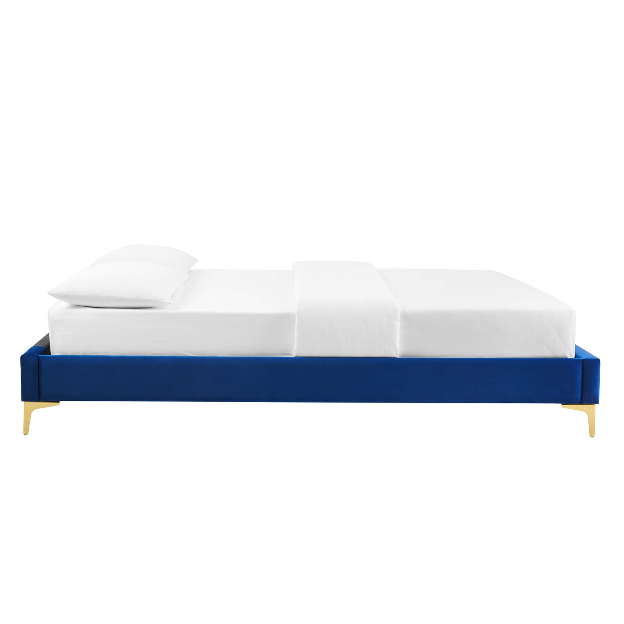 Elise Performance Velvet Platform Bed With Gold Metal Legs by Modway