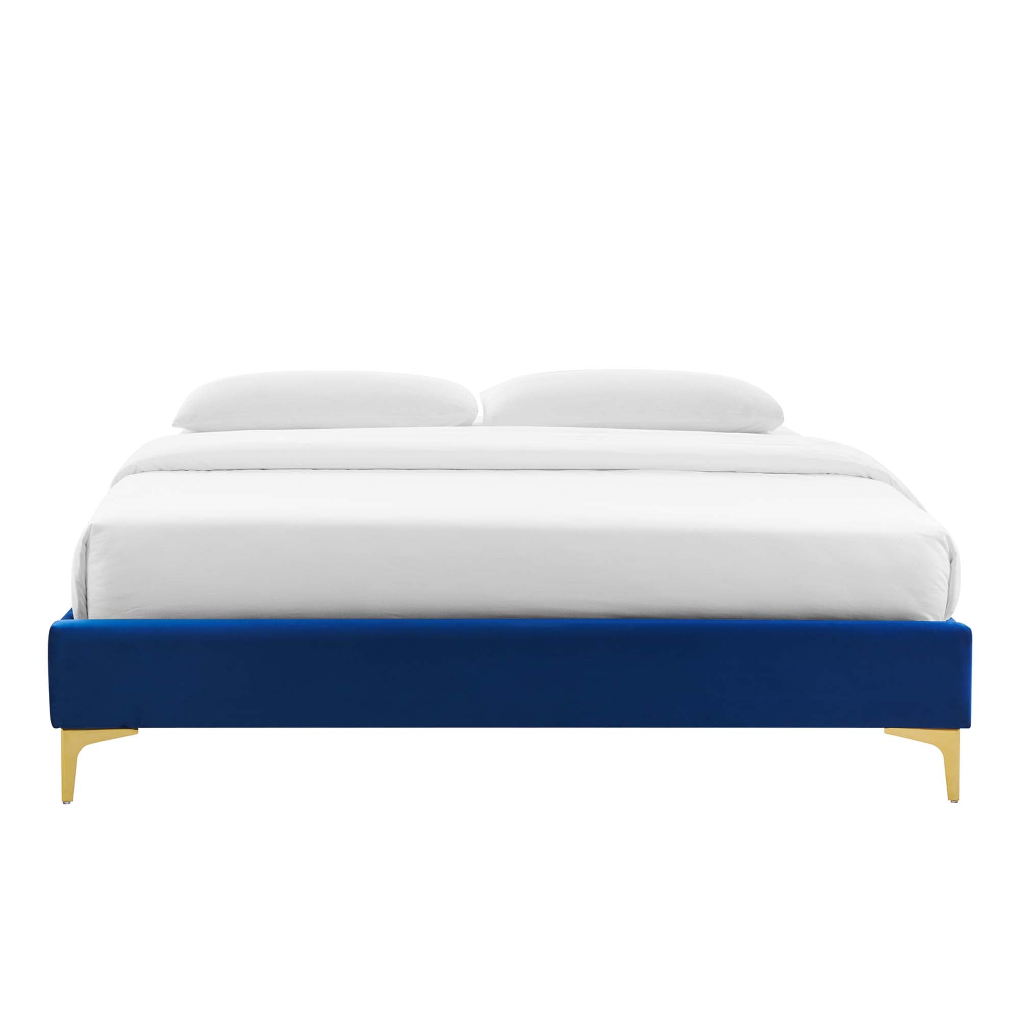 Elise Performance Velvet Platform Bed With Gold Metal Legs by Modway