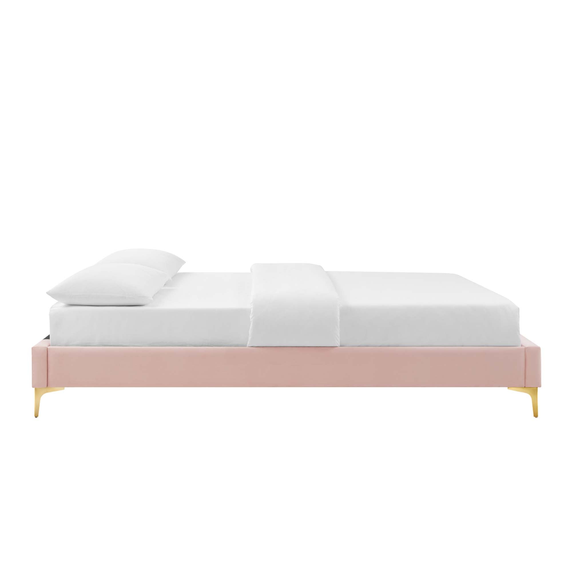 Elise Performance Velvet Platform Bed With Gold Metal Legs by Modway