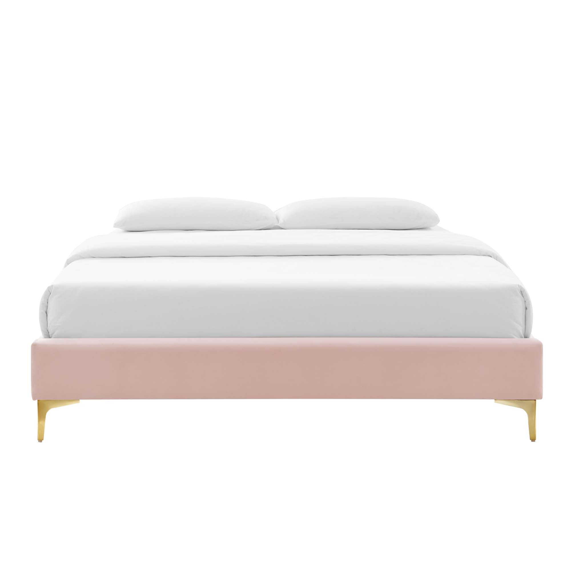 Elise Performance Velvet Platform Bed With Gold Metal Legs by Modway