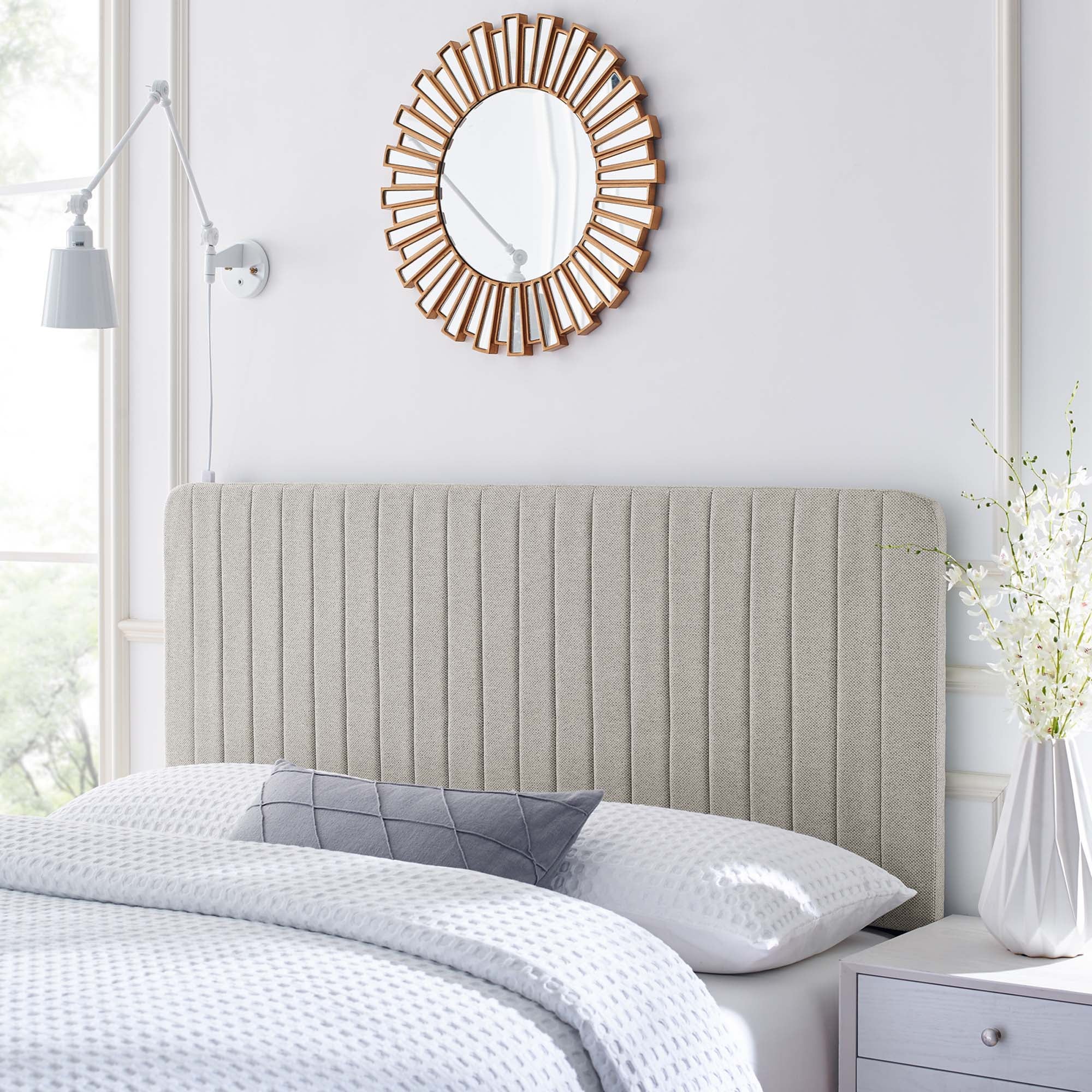 Milenna Channel Tufted Upholstered Fabric Headboard by Modway