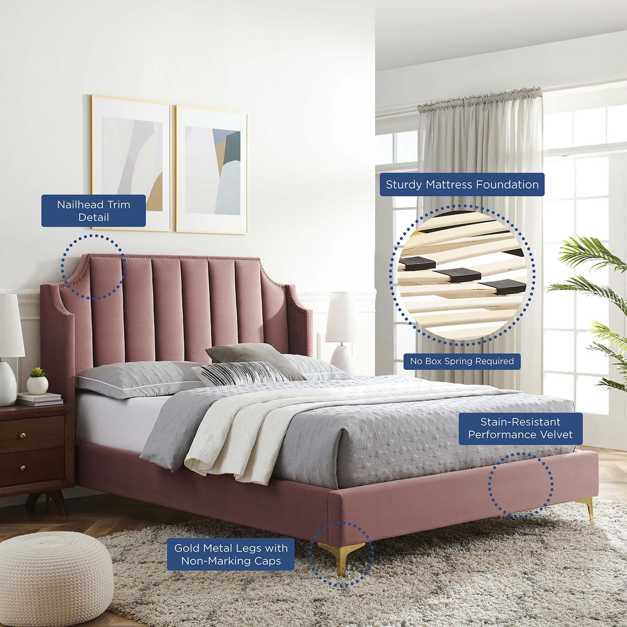 Daniella Performance Velvet Platform Bed by Modway