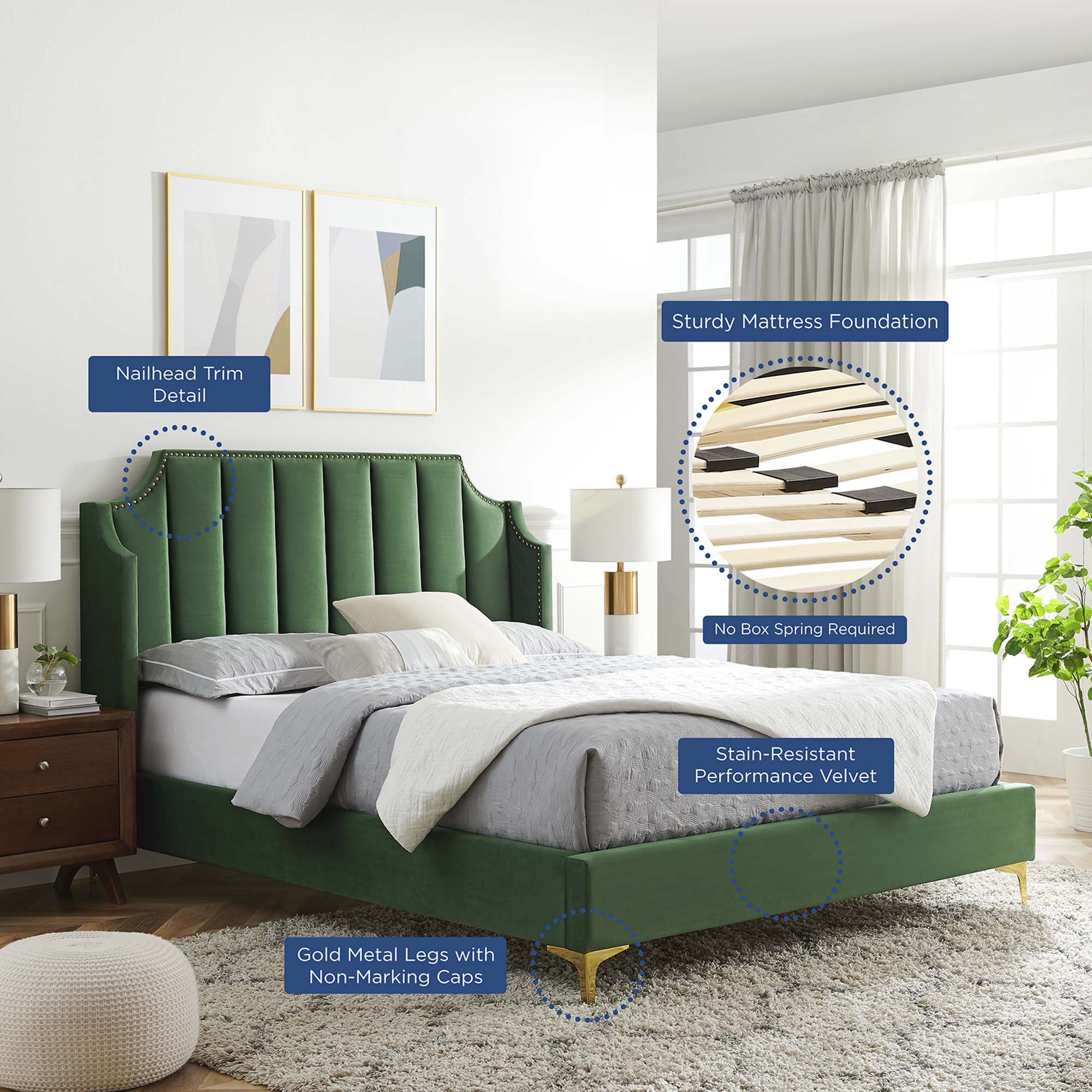 Daniella Performance Velvet Platform Bed by Modway