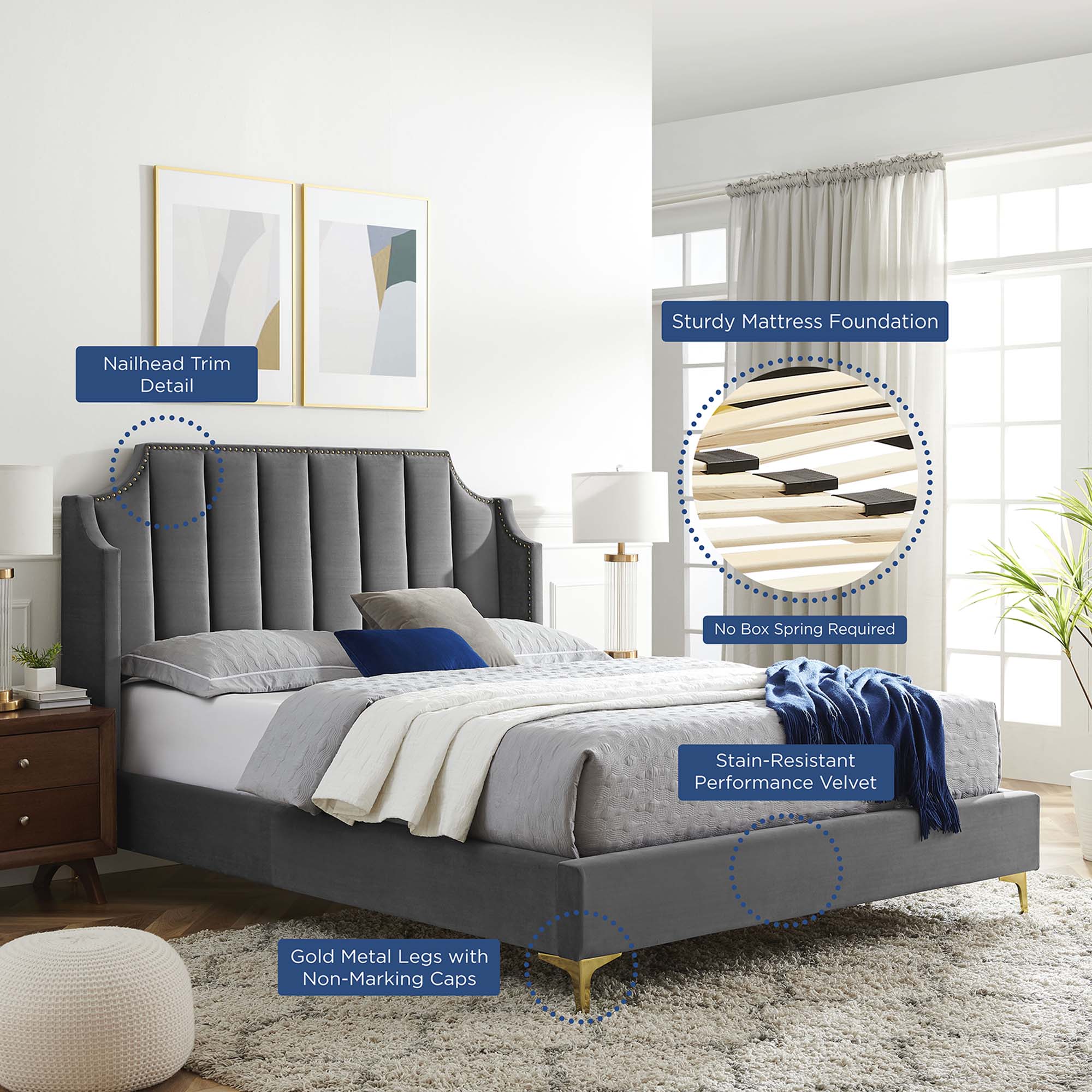 Daniella Performance Velvet Platform Bed by Modway