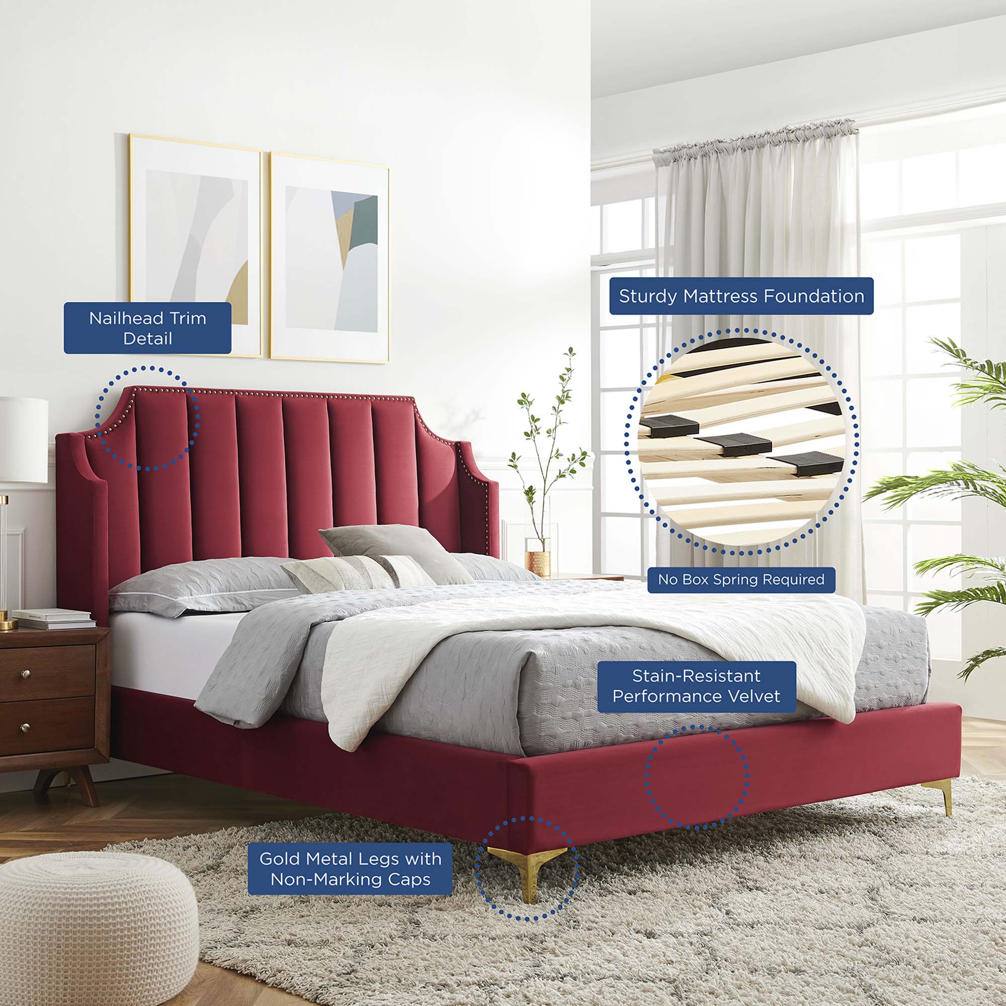 Daniella Performance Velvet Platform Bed by Modway
