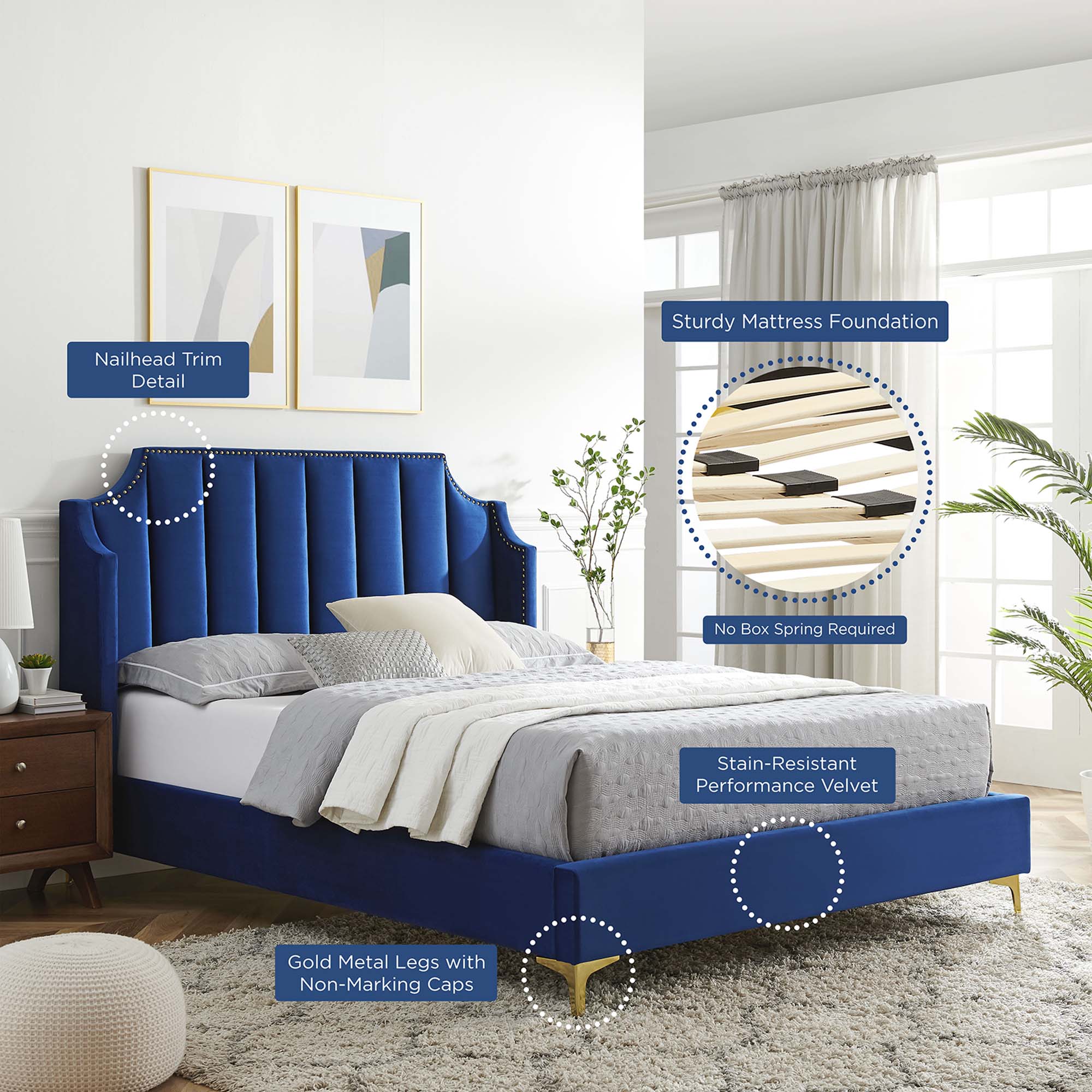 Daniella Performance Velvet Platform Bed by Modway