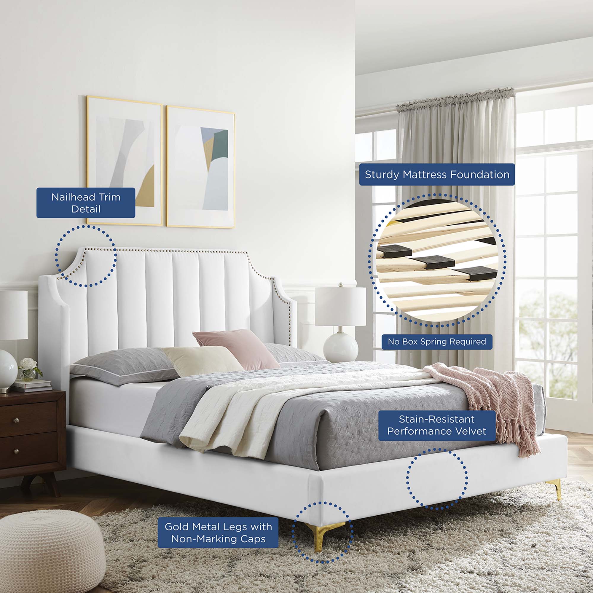 Daniella Performance Velvet Platform Bed by Modway