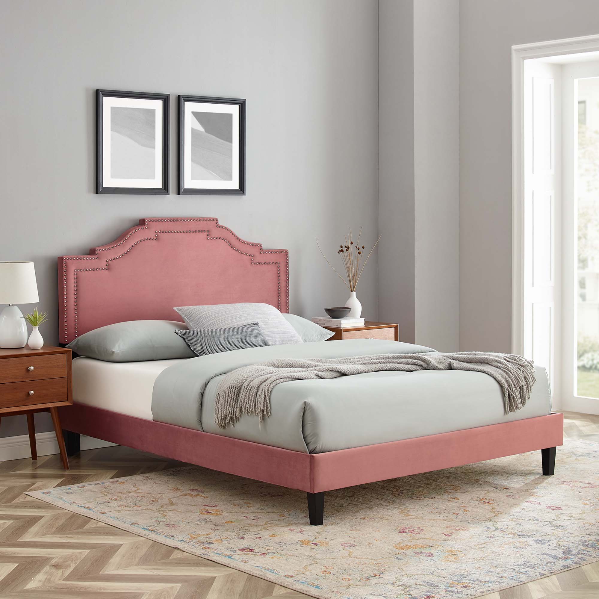 Adelaide Performance Velvet Platform Bed With Black Wood Legs by Modway