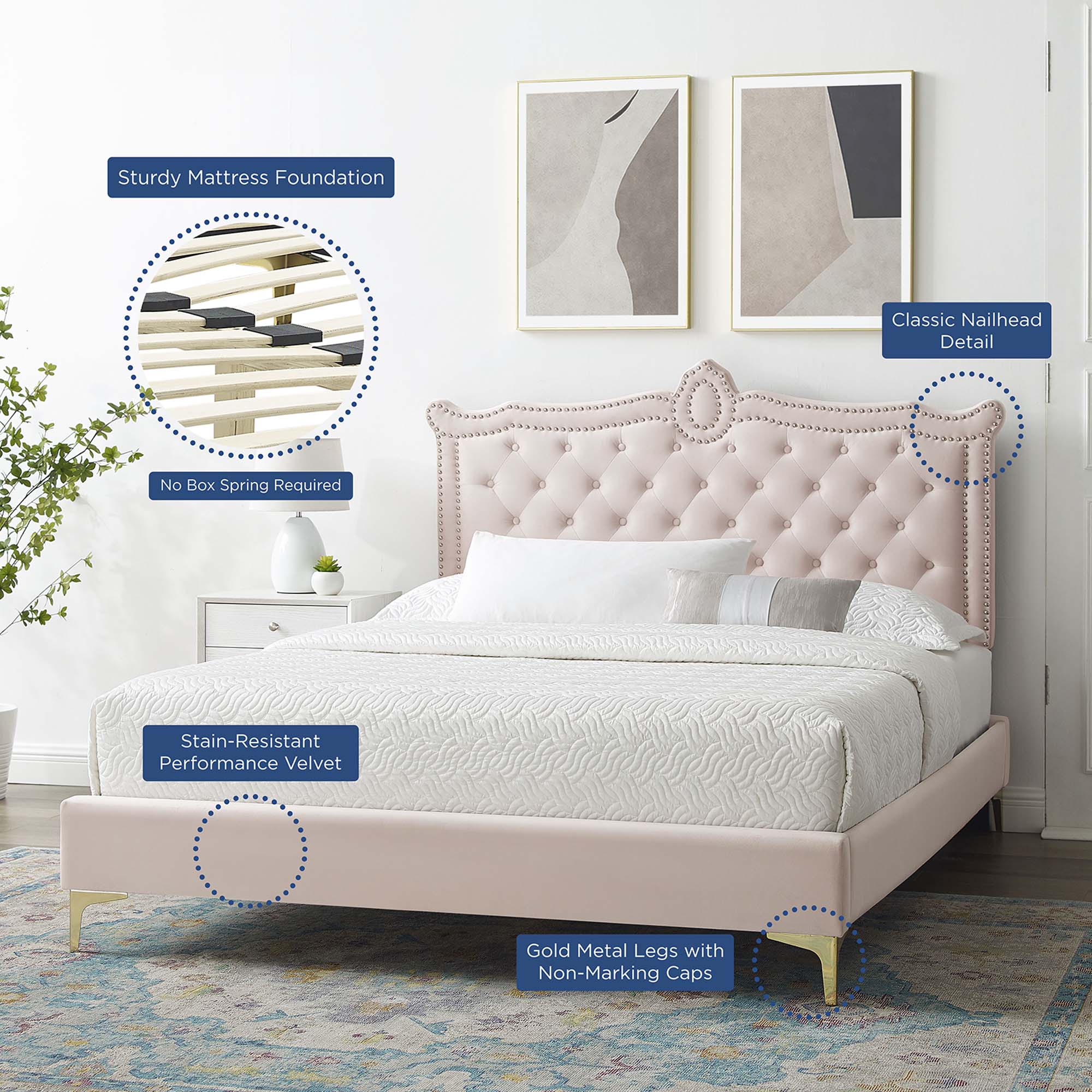 Clara Performance Velvet Queen Platform Bed by Modway