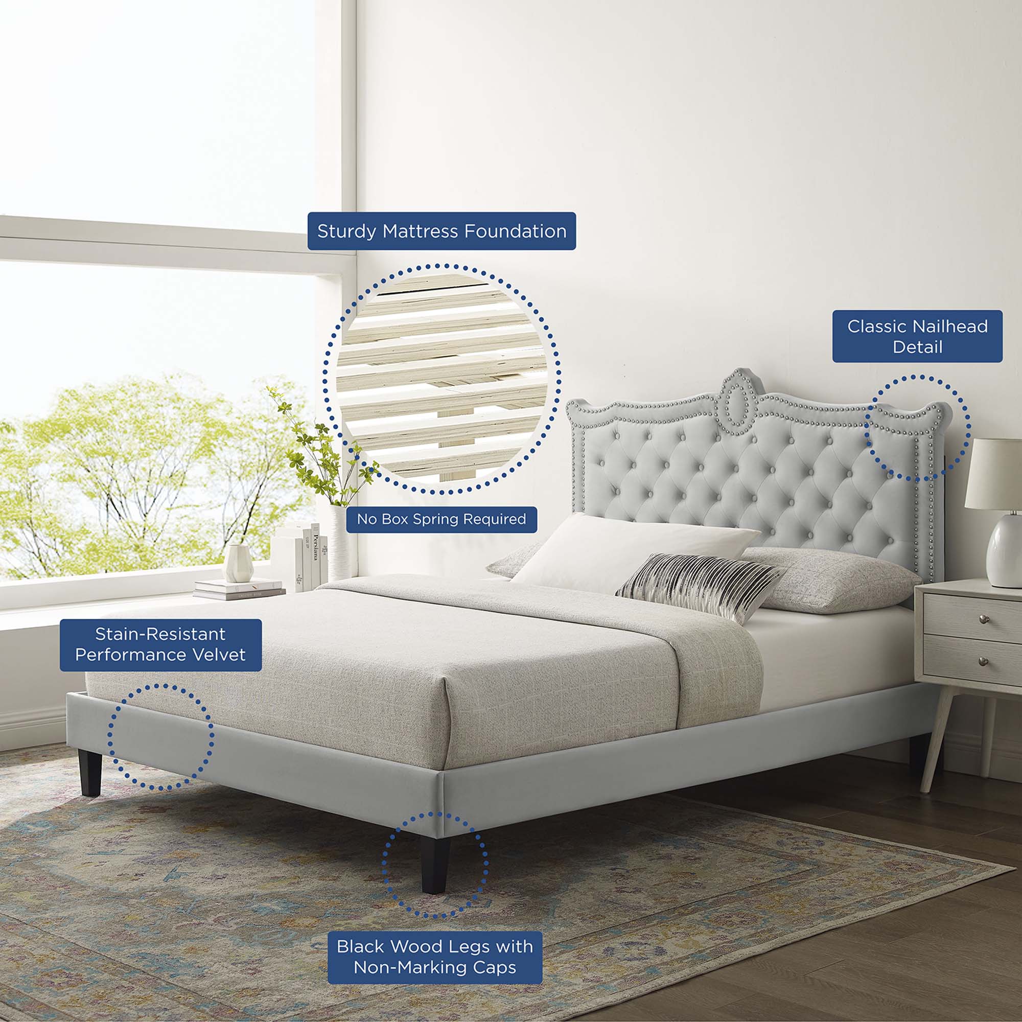 Clara Performance Velvet Queen Platform Bed by Modway