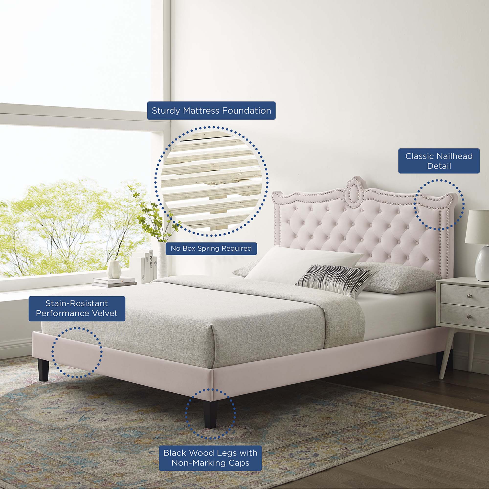 Clara Performance Velvet Queen Platform Bed by Modway