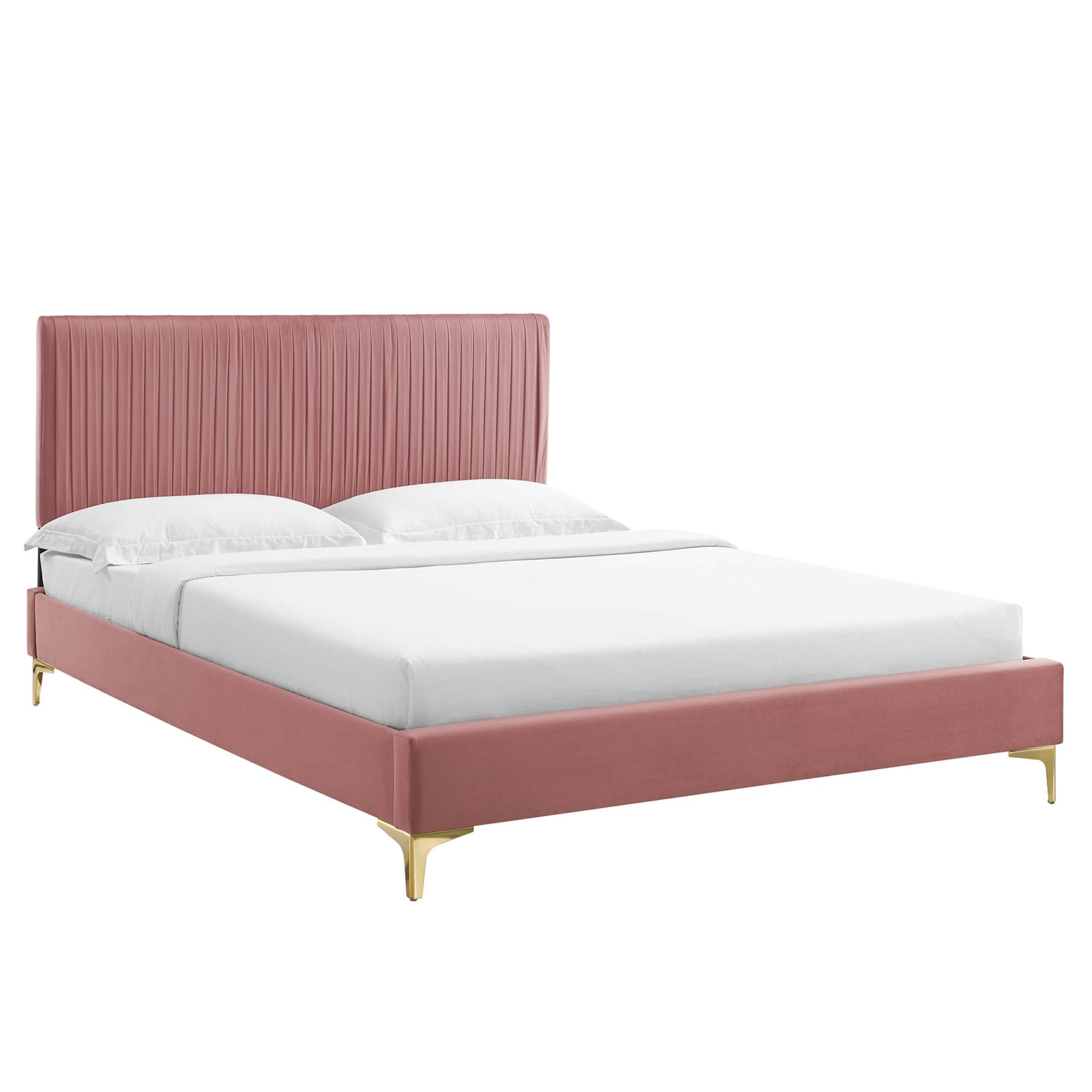 Peyton Performance Velvet Platform Bed With Gold Metal Legs by Modway