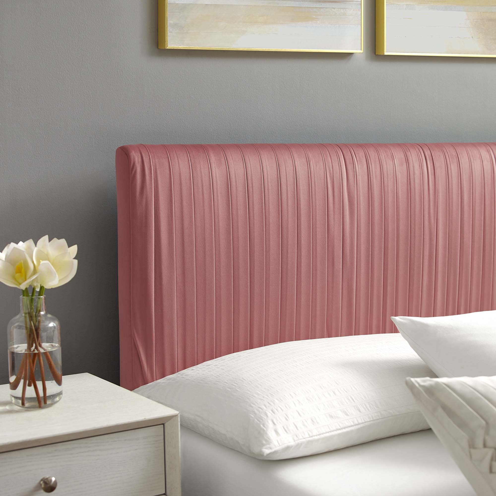 Peyton Performance Velvet Platform Bed With Gold Metal Legs by Modway