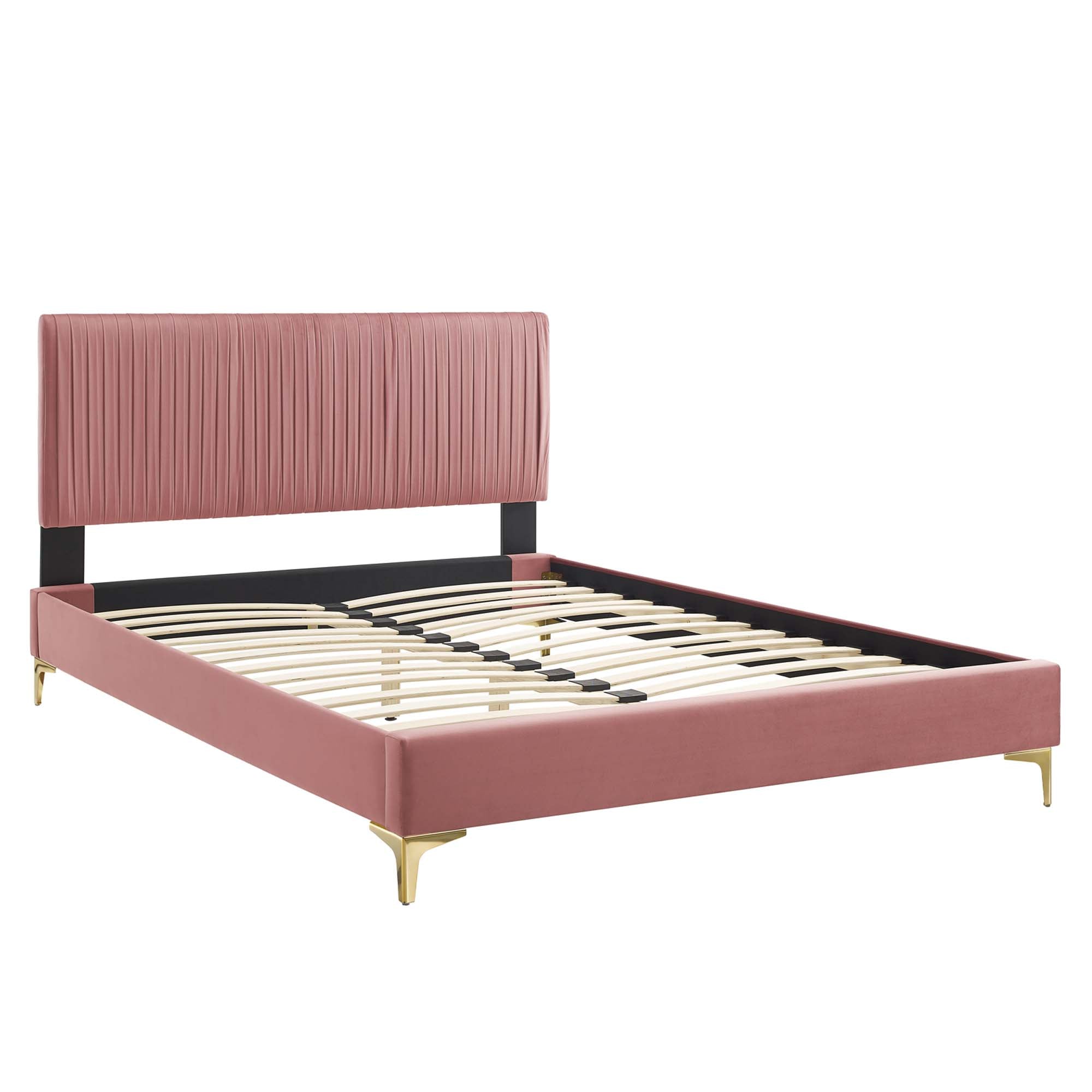 Peyton Performance Velvet Platform Bed With Gold Metal Legs by Modway