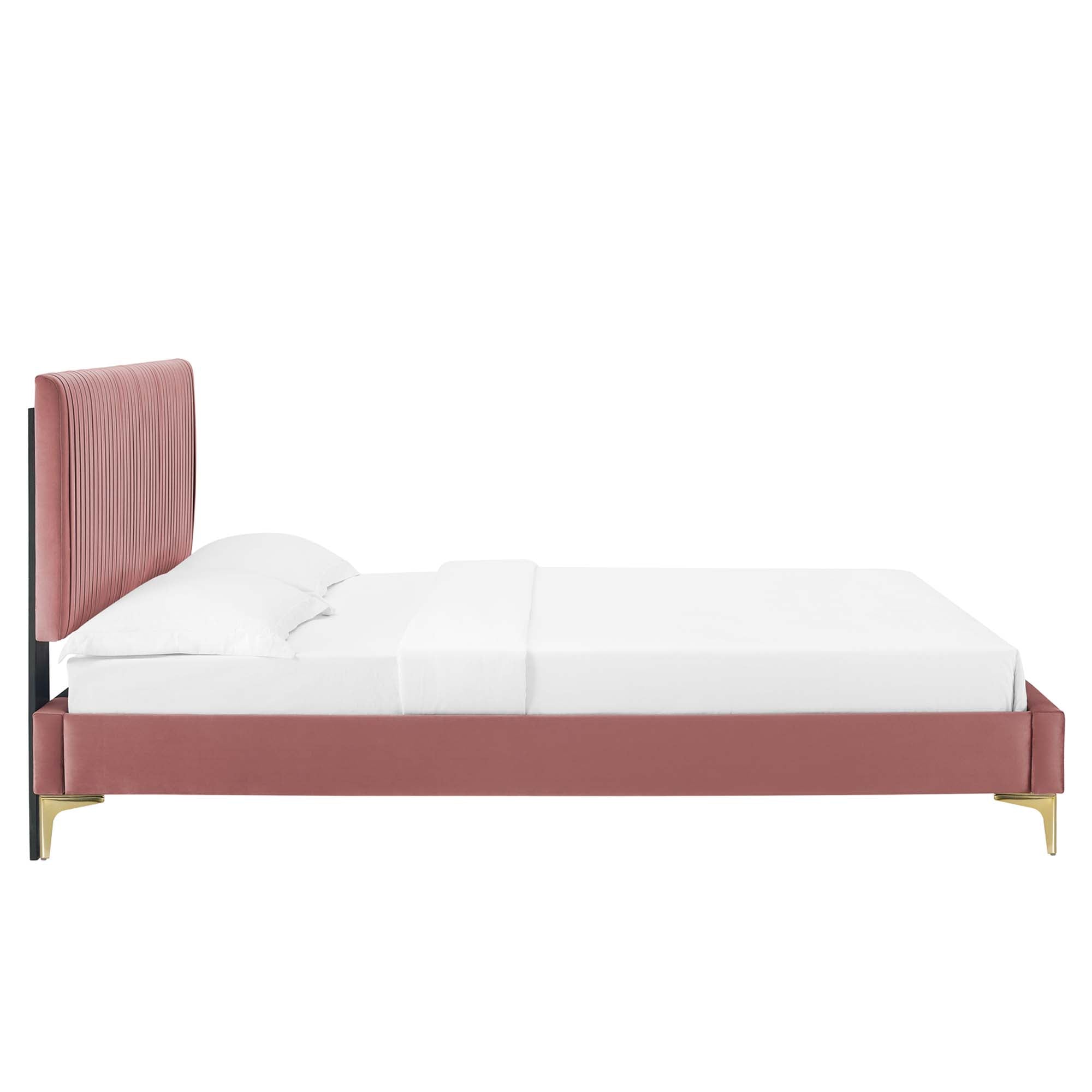 Peyton Performance Velvet Platform Bed With Gold Metal Legs by Modway