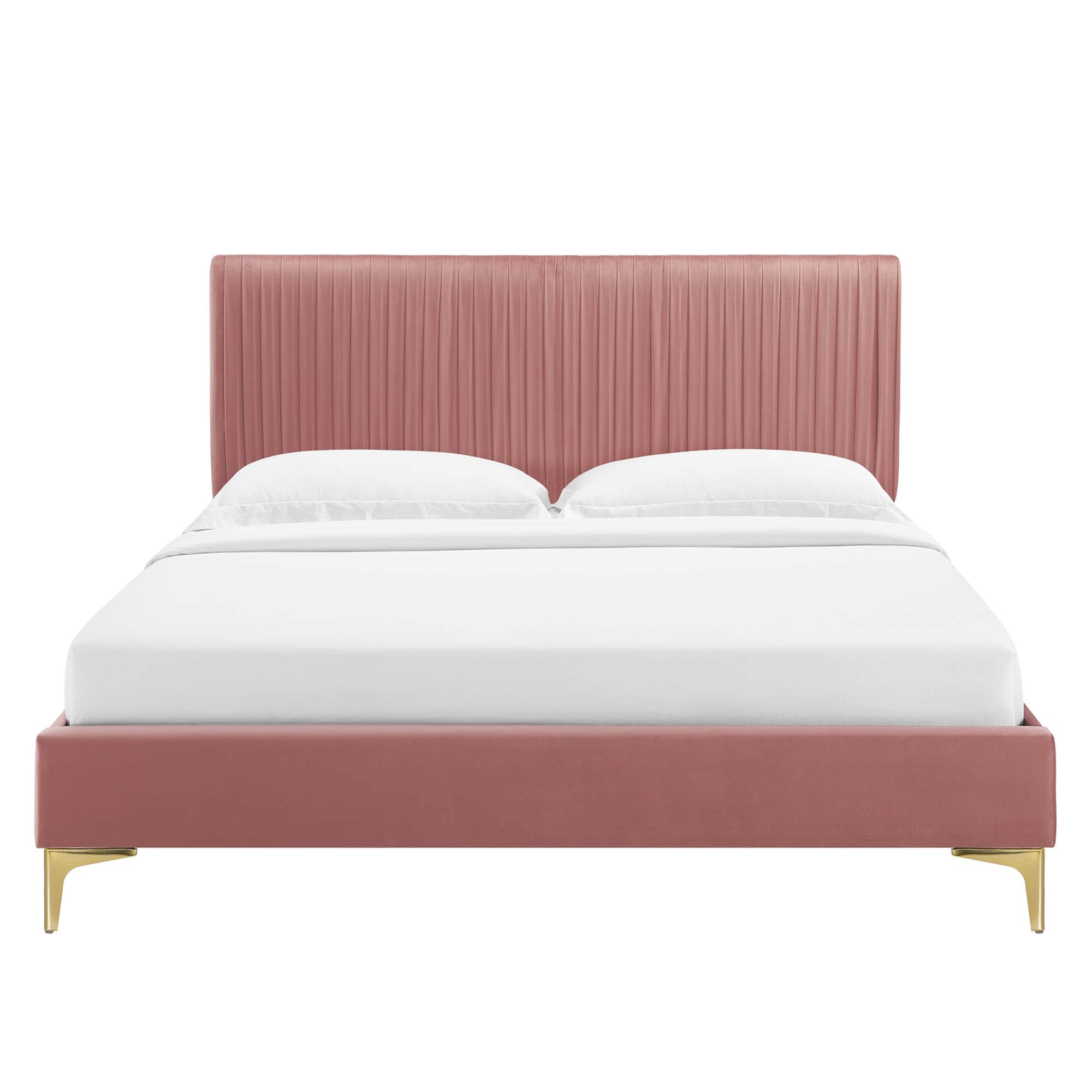 Peyton Performance Velvet Platform Bed With Gold Metal Legs by Modway
