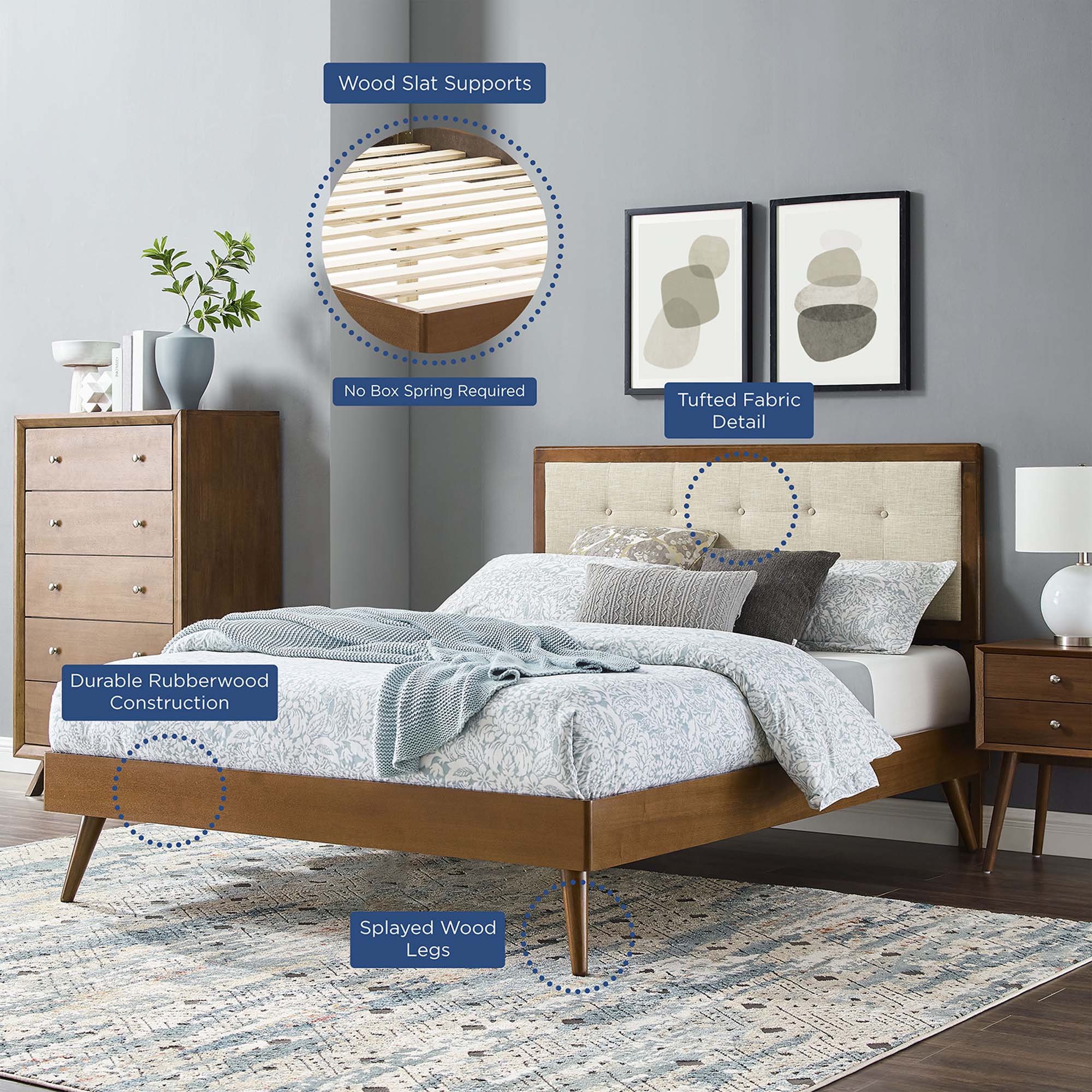 Willow Wood Platform Bed With Splayed Legs by Modway