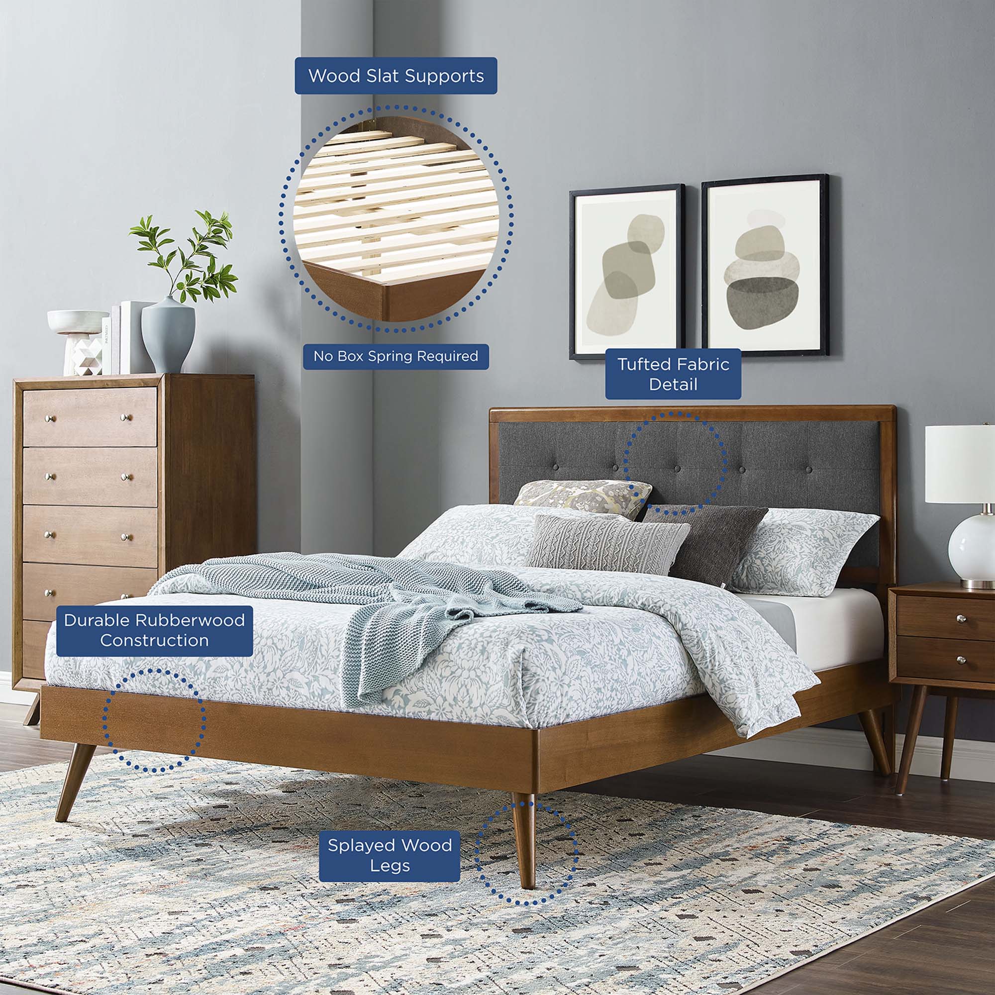 Willow Wood Platform Bed With Splayed Legs by Modway