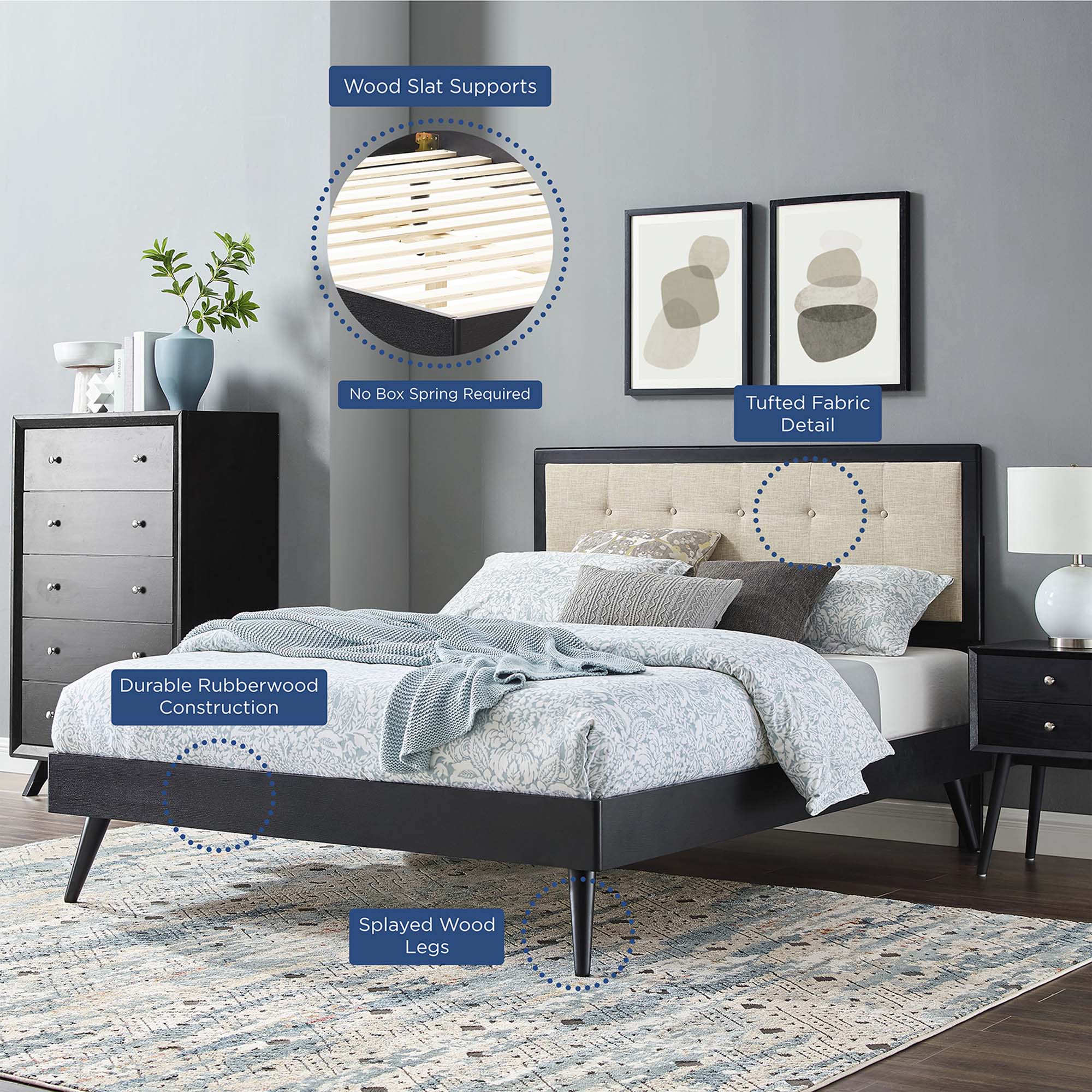 Willow Wood Platform Bed With Splayed Legs by Modway