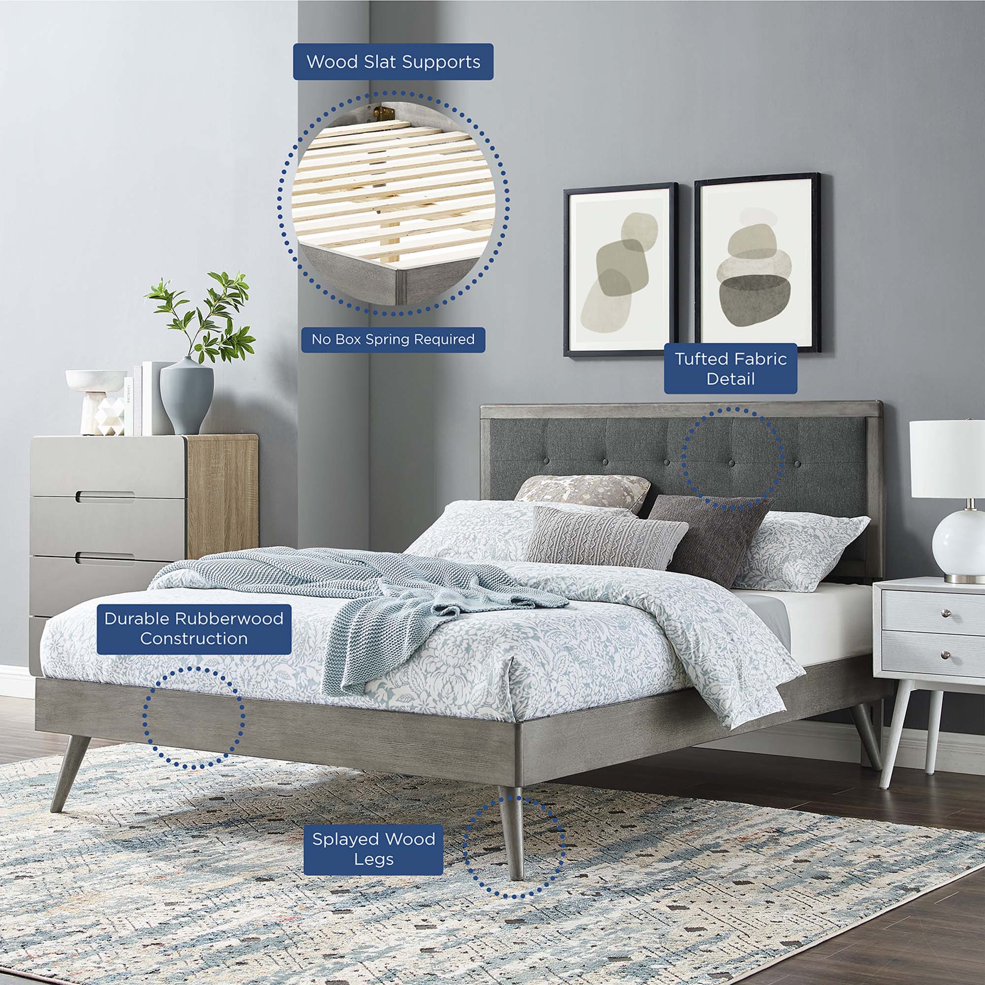 Willow Wood Platform Bed With Splayed Legs by Modway