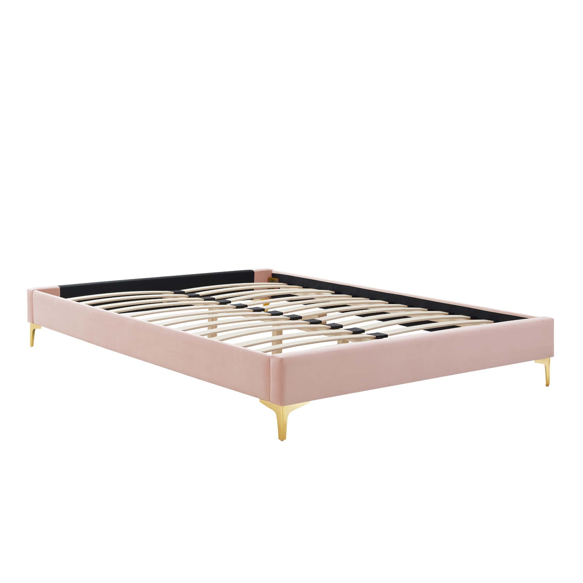 Elise Performance Velvet Platform Bed With Gold Metal Legs by Modway