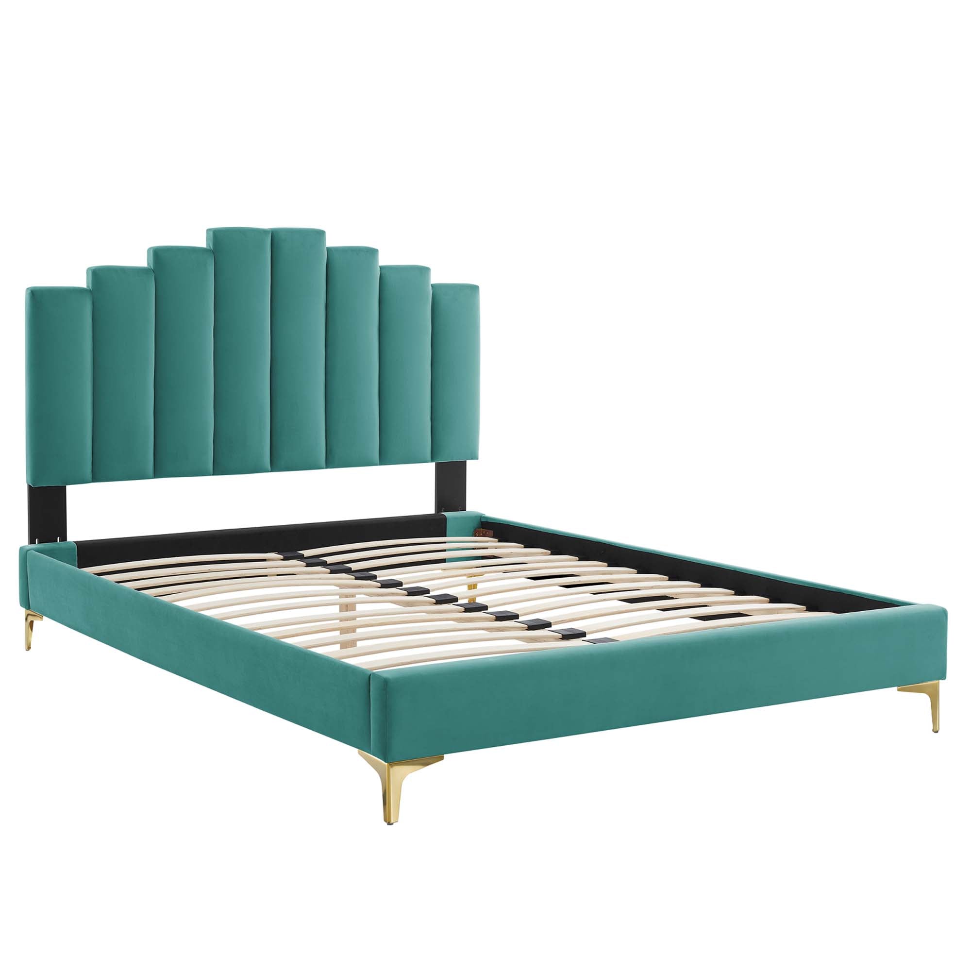 Elise Performance Velvet Platform Bed With Gold Metal Legs by Modway