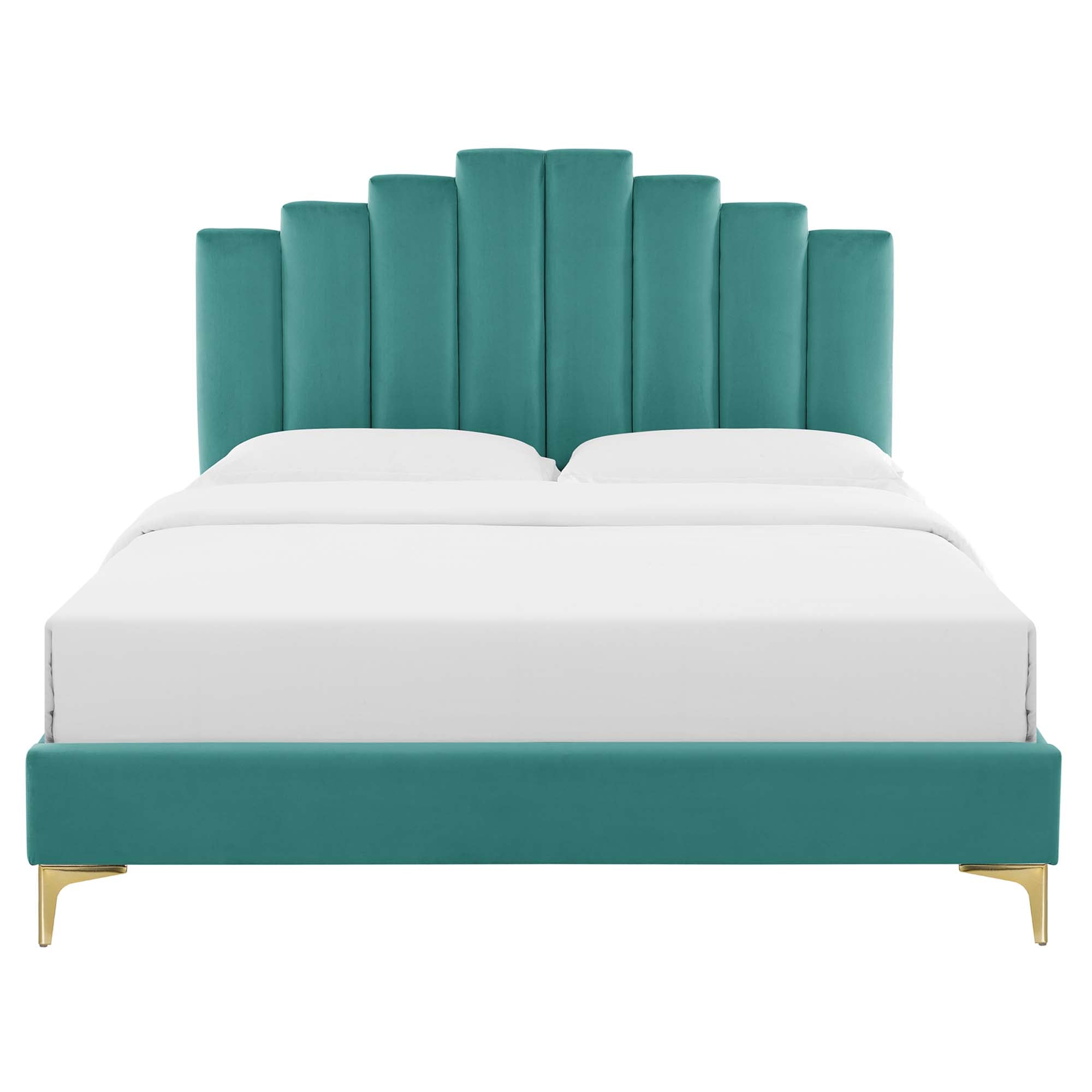 Elise Performance Velvet Platform Bed With Gold Metal Legs by Modway