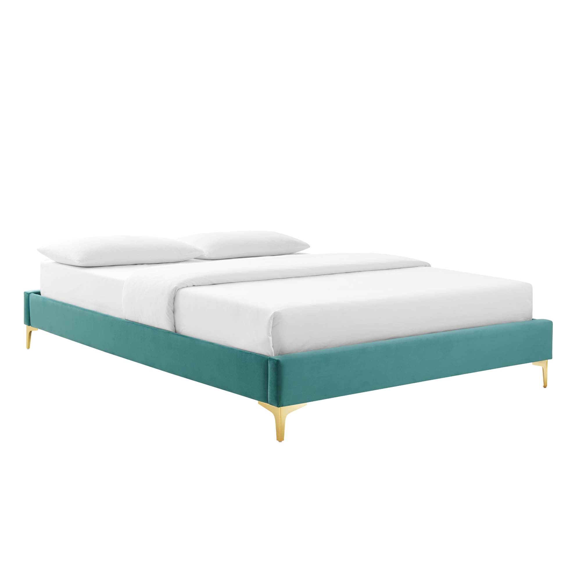 Elise Performance Velvet Platform Bed With Gold Metal Legs by Modway