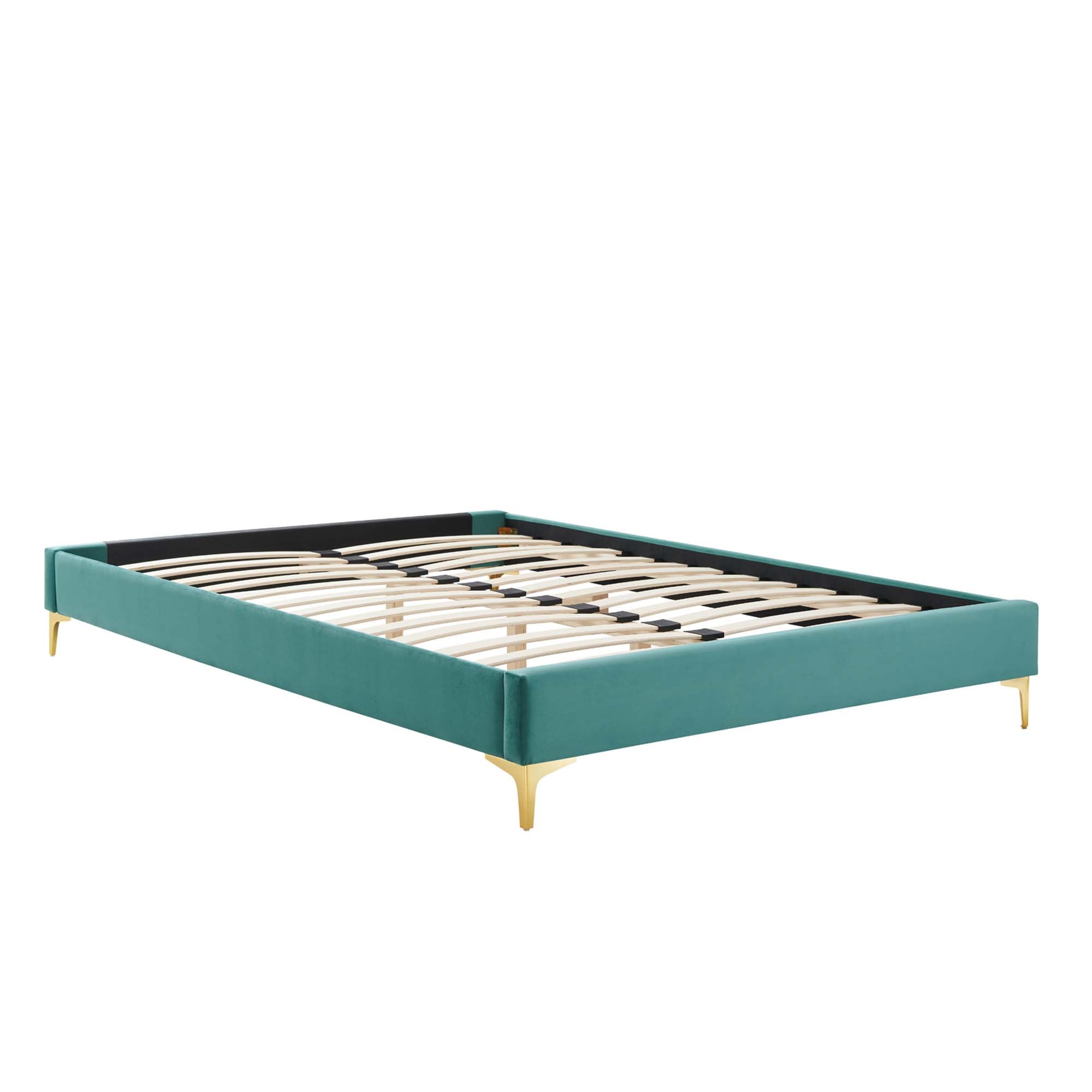 Elise Performance Velvet Platform Bed With Gold Metal Legs by Modway