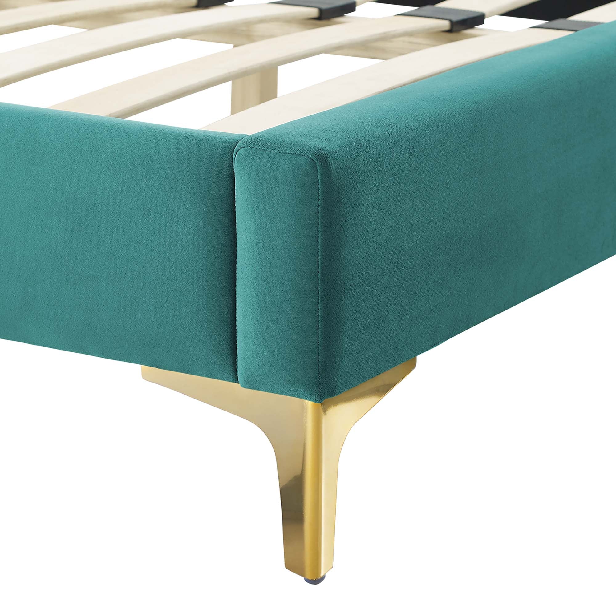 Elise Performance Velvet Platform Bed With Gold Metal Legs by Modway