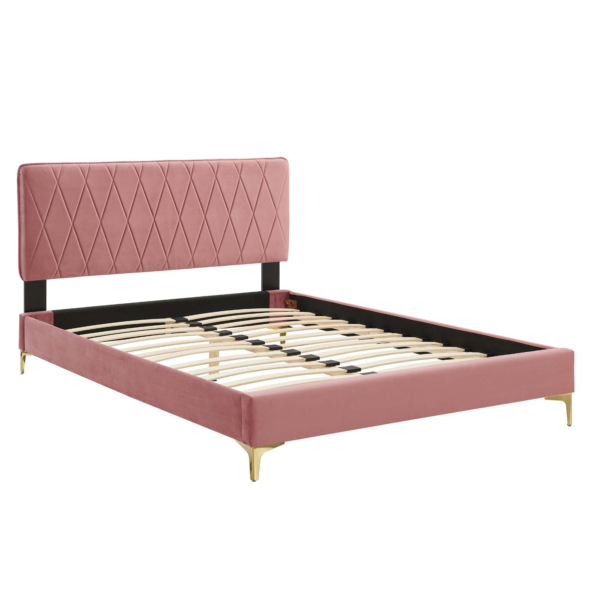 Phillipa Performance Velvet Platform Bed With Gold Metal Legs by Modway