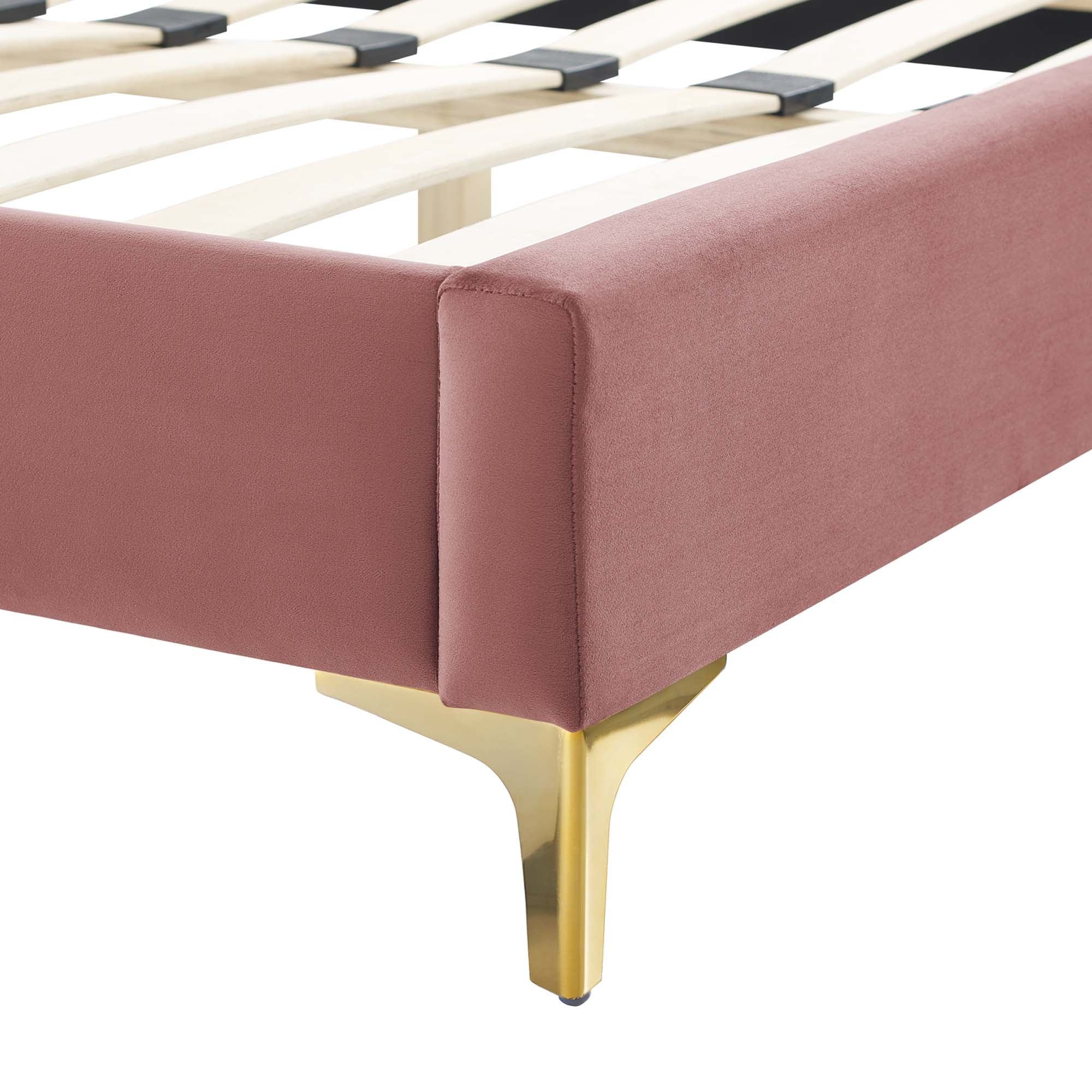 Phillipa Performance Velvet Platform Bed With Gold Metal Legs by Modway