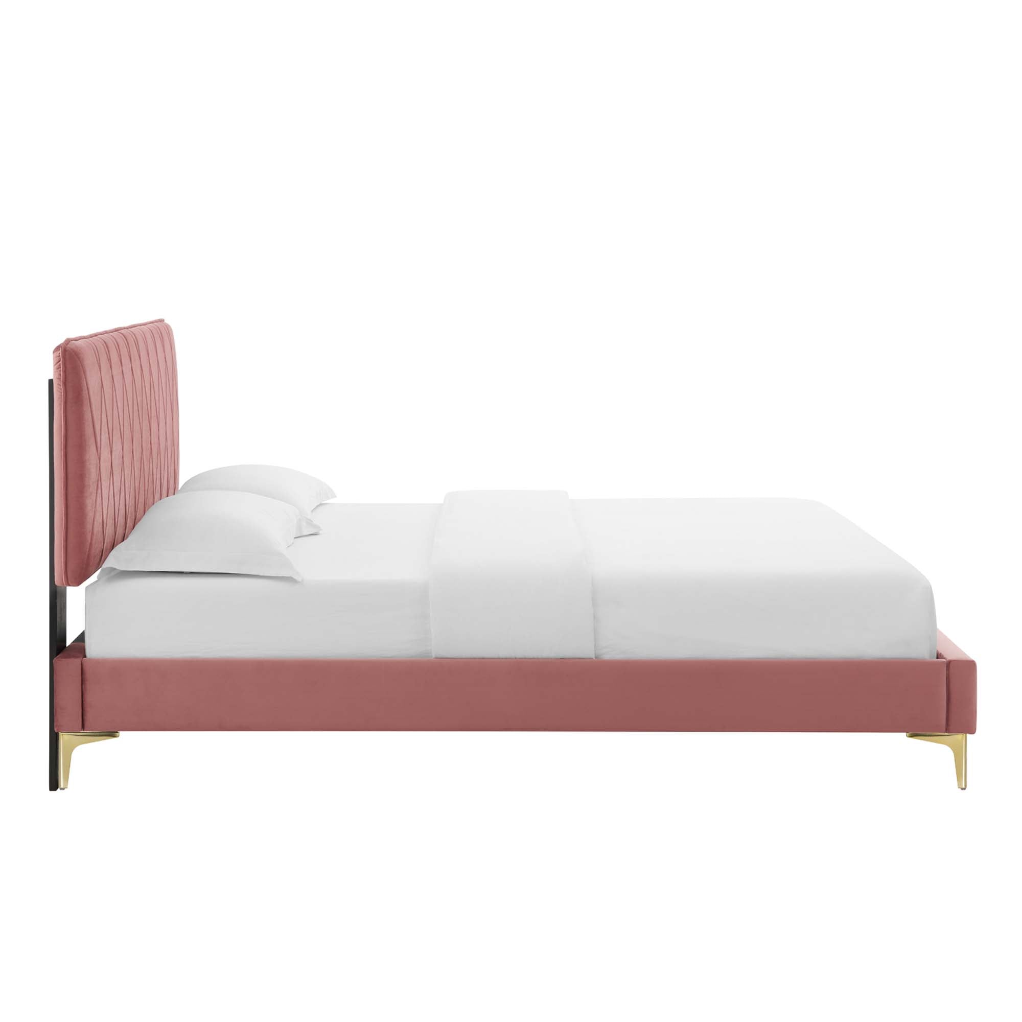 Phillipa Performance Velvet Platform Bed With Gold Metal Legs by Modway