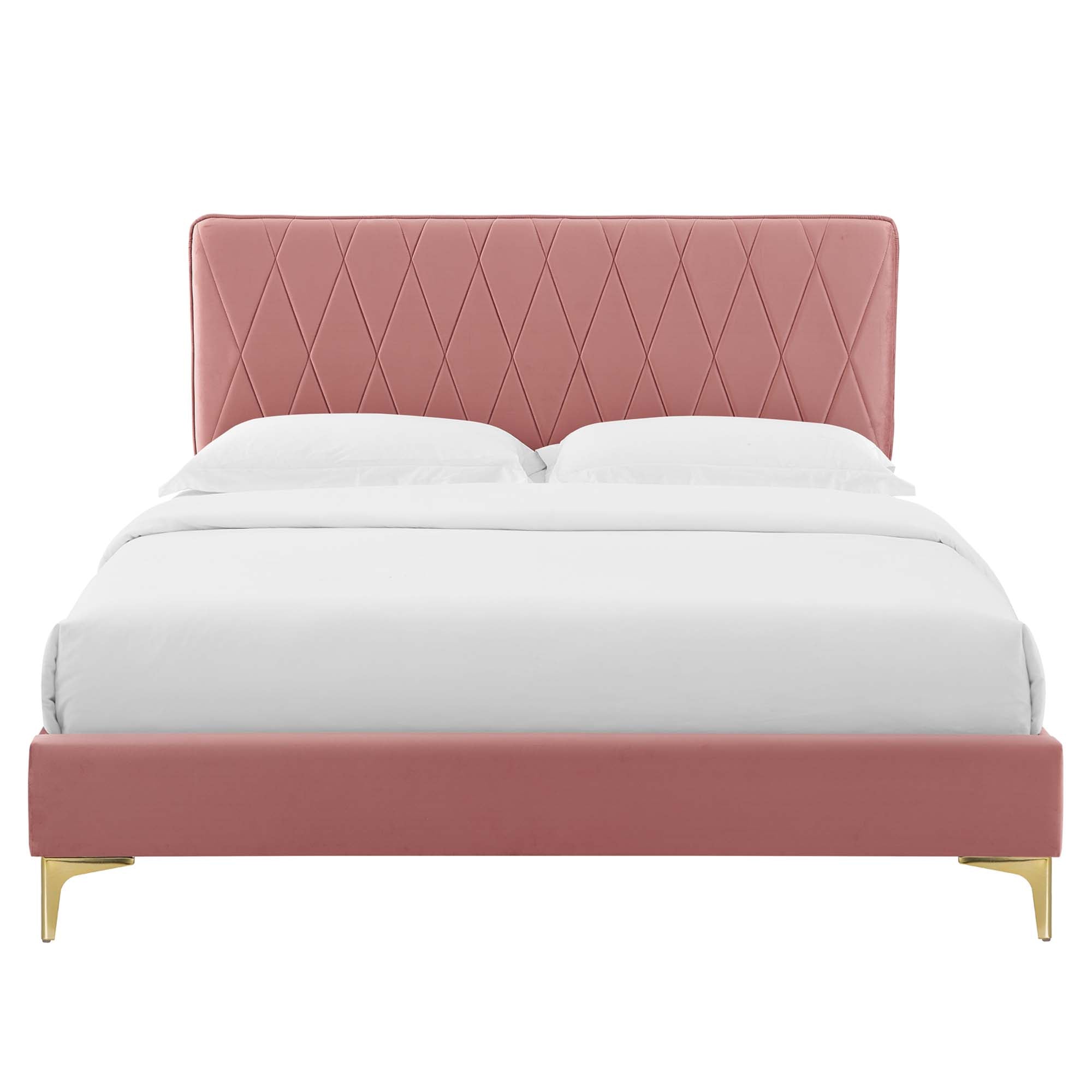 Phillipa Performance Velvet Platform Bed With Gold Metal Legs by Modway