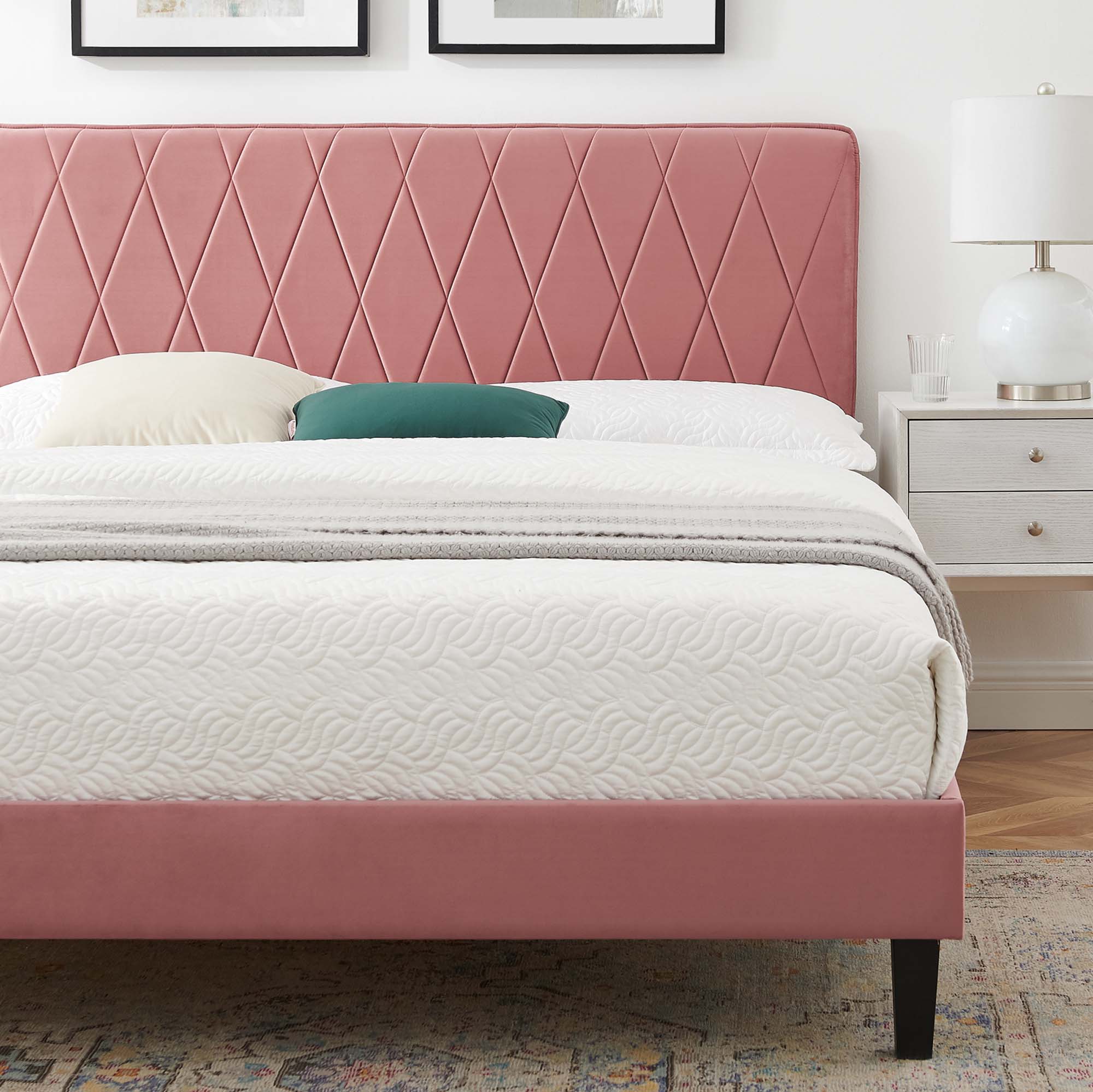 Phillipa Performance Velvet Platform Bed With Black Wood Legs by Modway