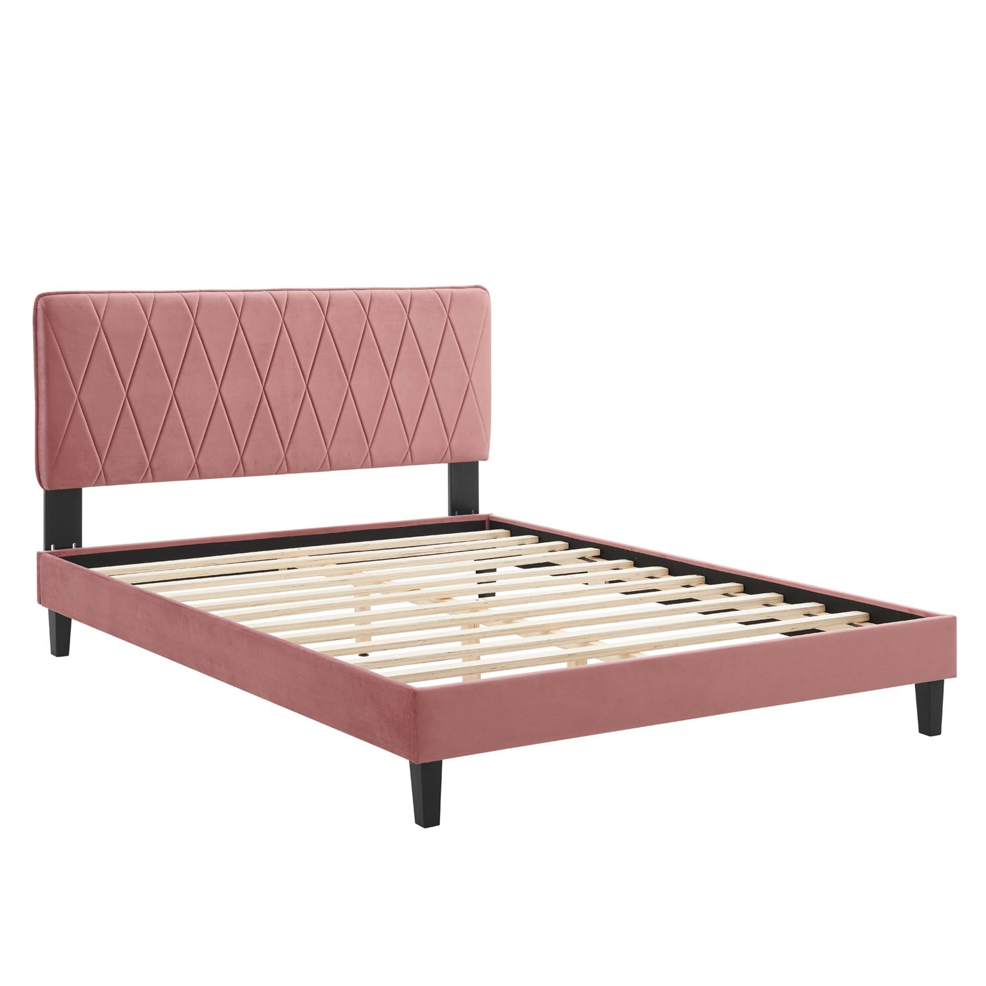 Phillipa Performance Velvet Platform Bed With Black Wood Legs by Modway