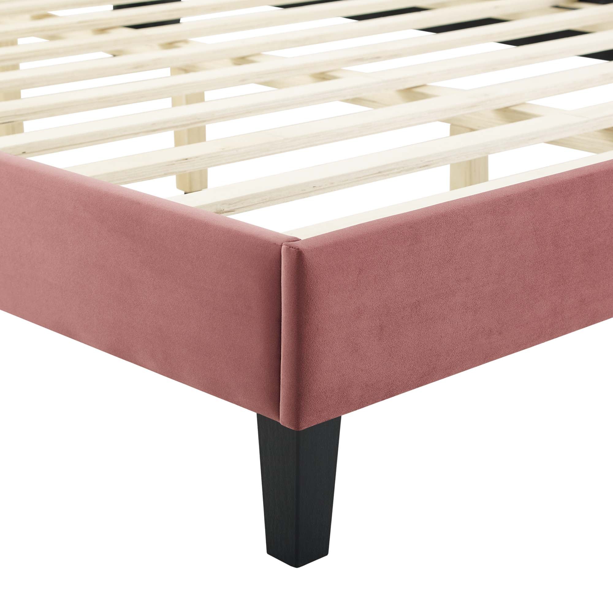 Phillipa Performance Velvet Platform Bed With Black Wood Legs by Modway