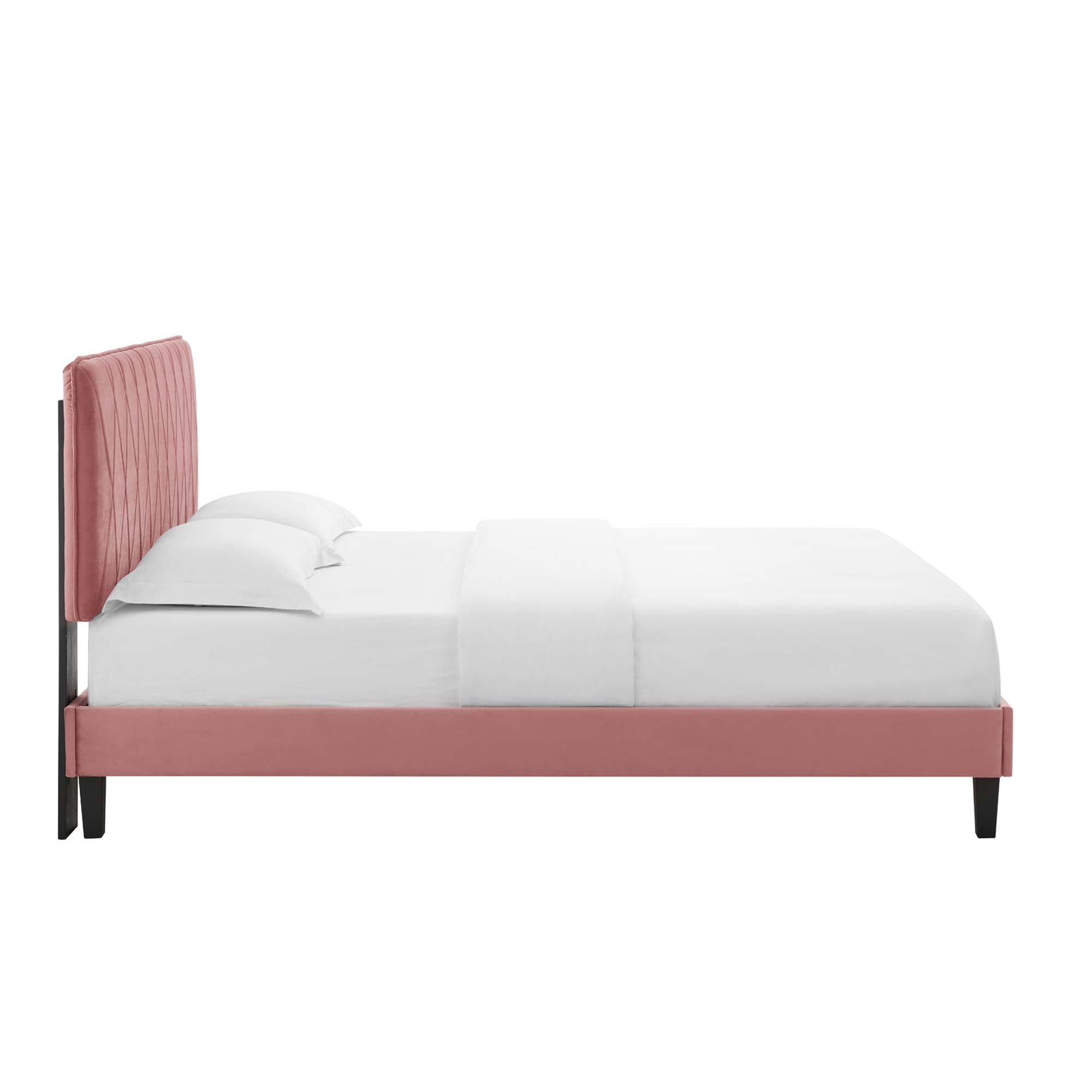 Phillipa Performance Velvet Platform Bed With Black Wood Legs by Modway