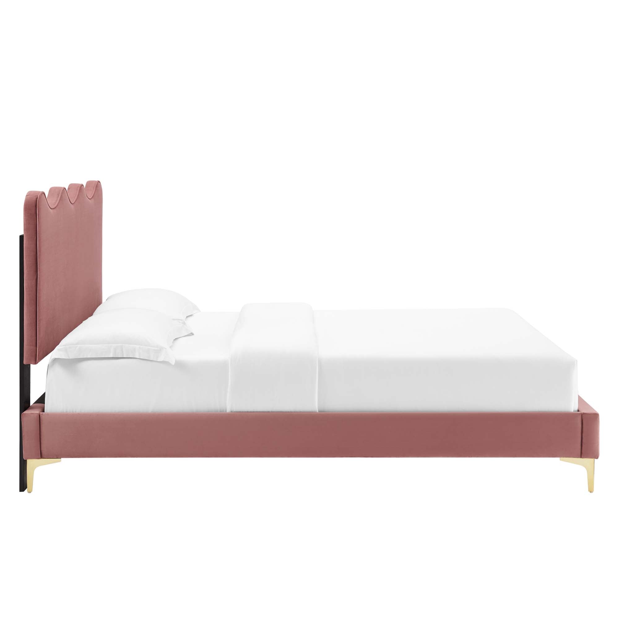 Current Performance Velvet Platform Bed With Gold Metal Legs by Modway