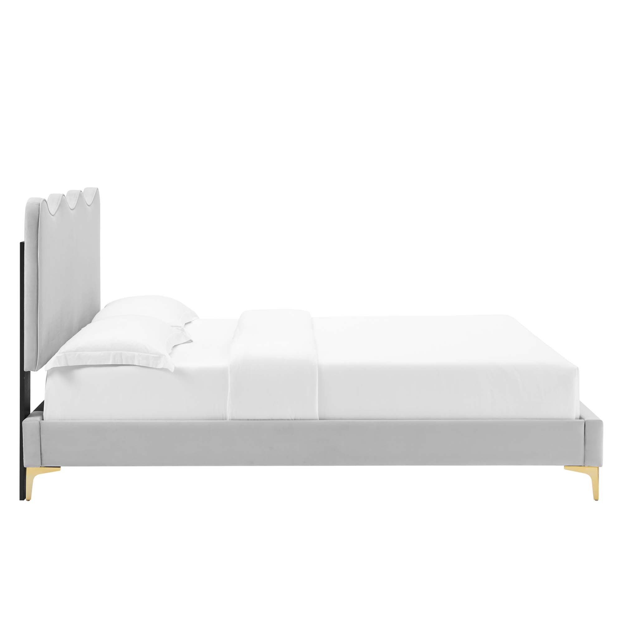 Current Performance Velvet Platform Bed With Gold Metal Legs by Modway