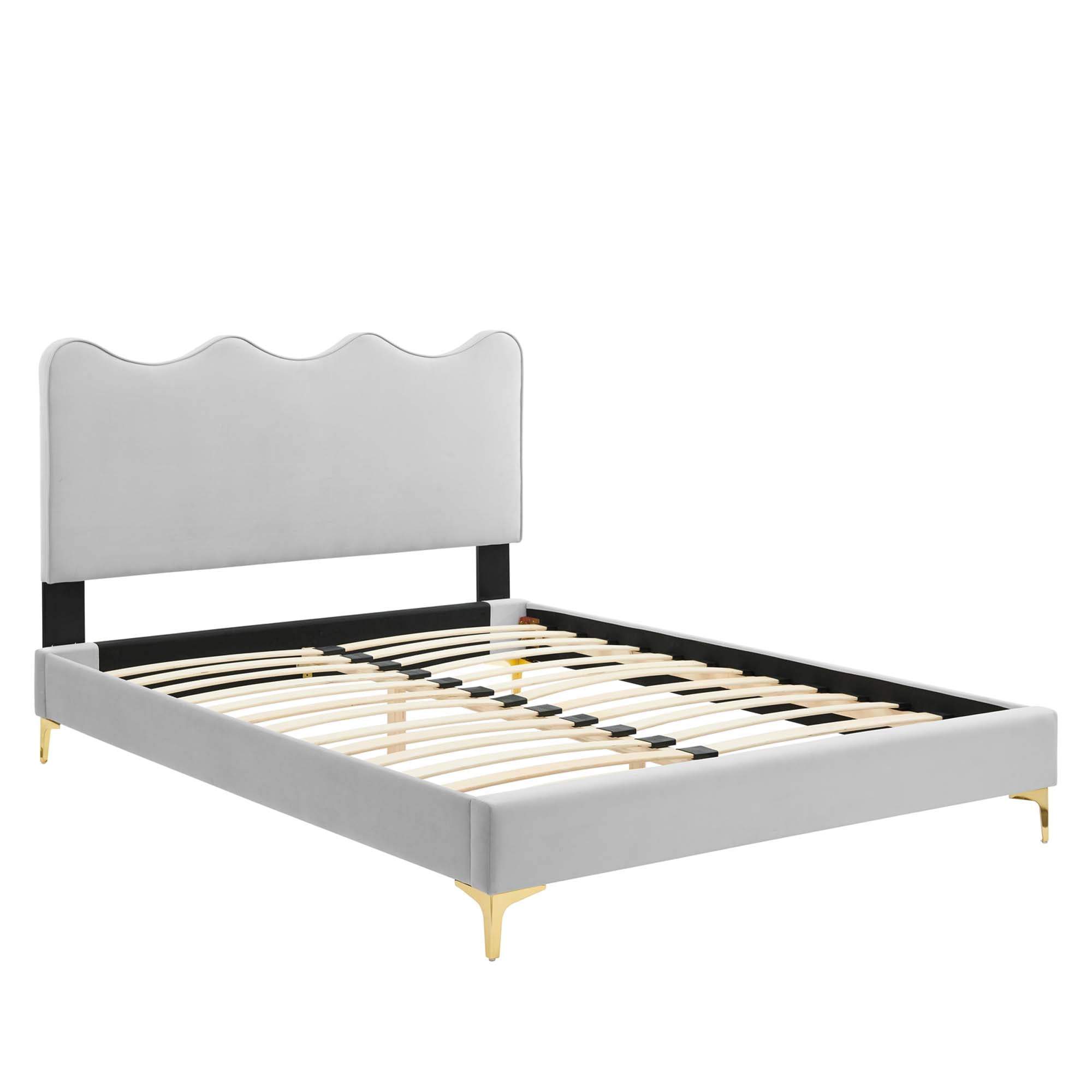 Current Performance Velvet Platform Bed With Gold Metal Legs by Modway
