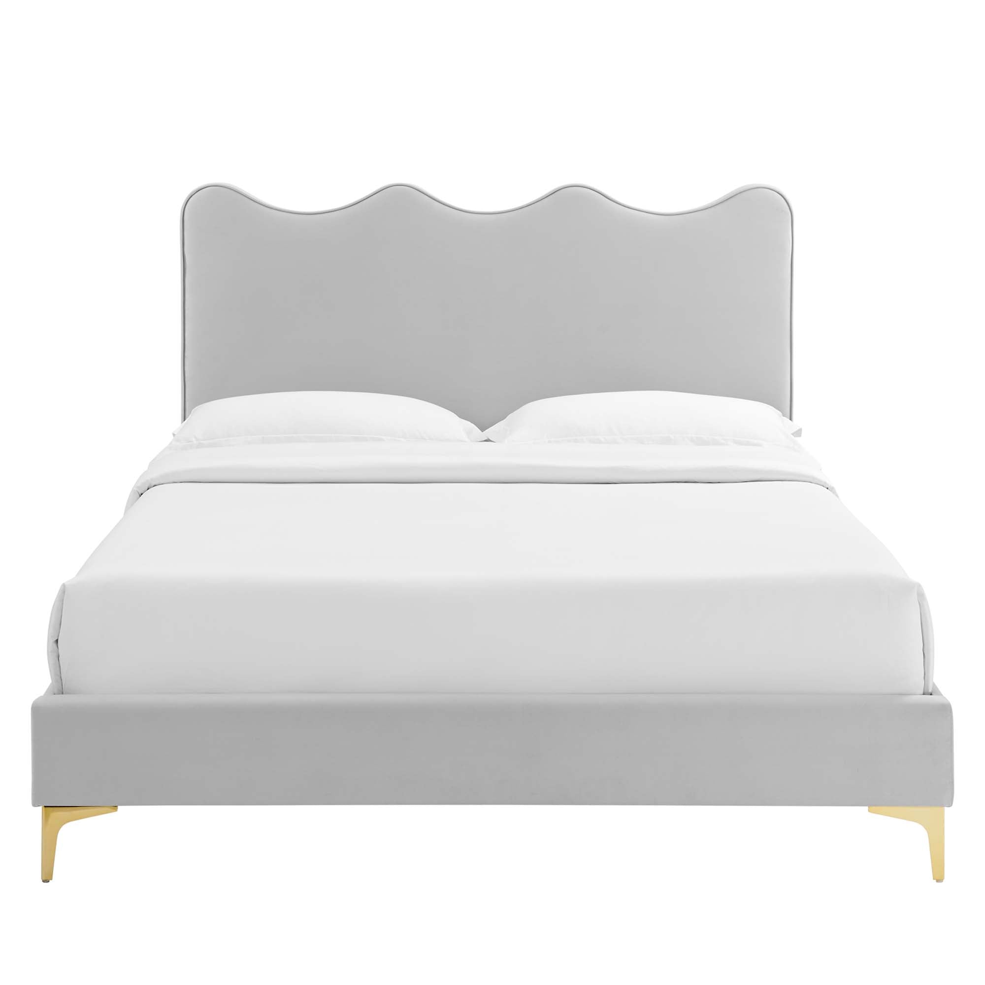 Current Performance Velvet Platform Bed With Gold Metal Legs by Modway