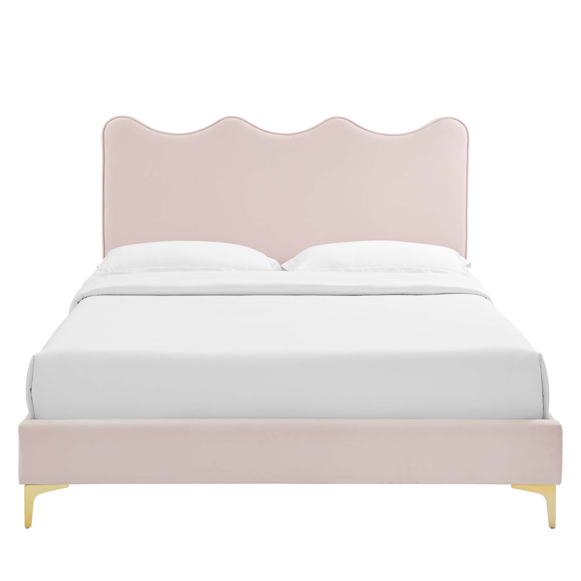 Current Performance Velvet Platform Bed With Gold Metal Legs by Modway
