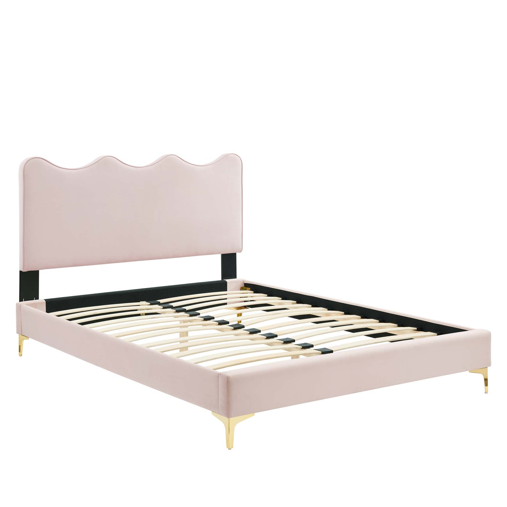 Current Performance Velvet Platform Bed With Gold Metal Legs by Modway
