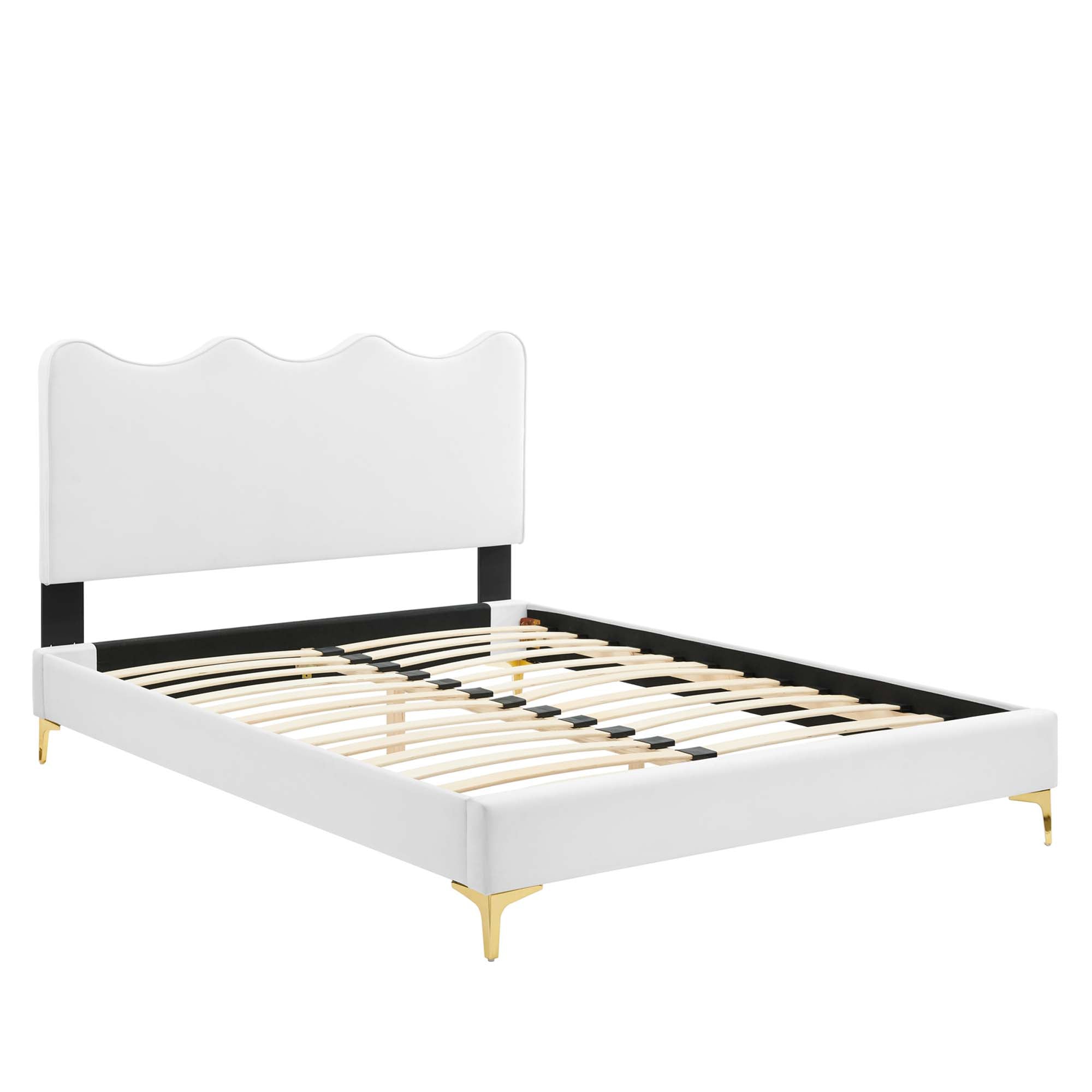 Current Performance Velvet Platform Bed With Gold Metal Legs by Modway