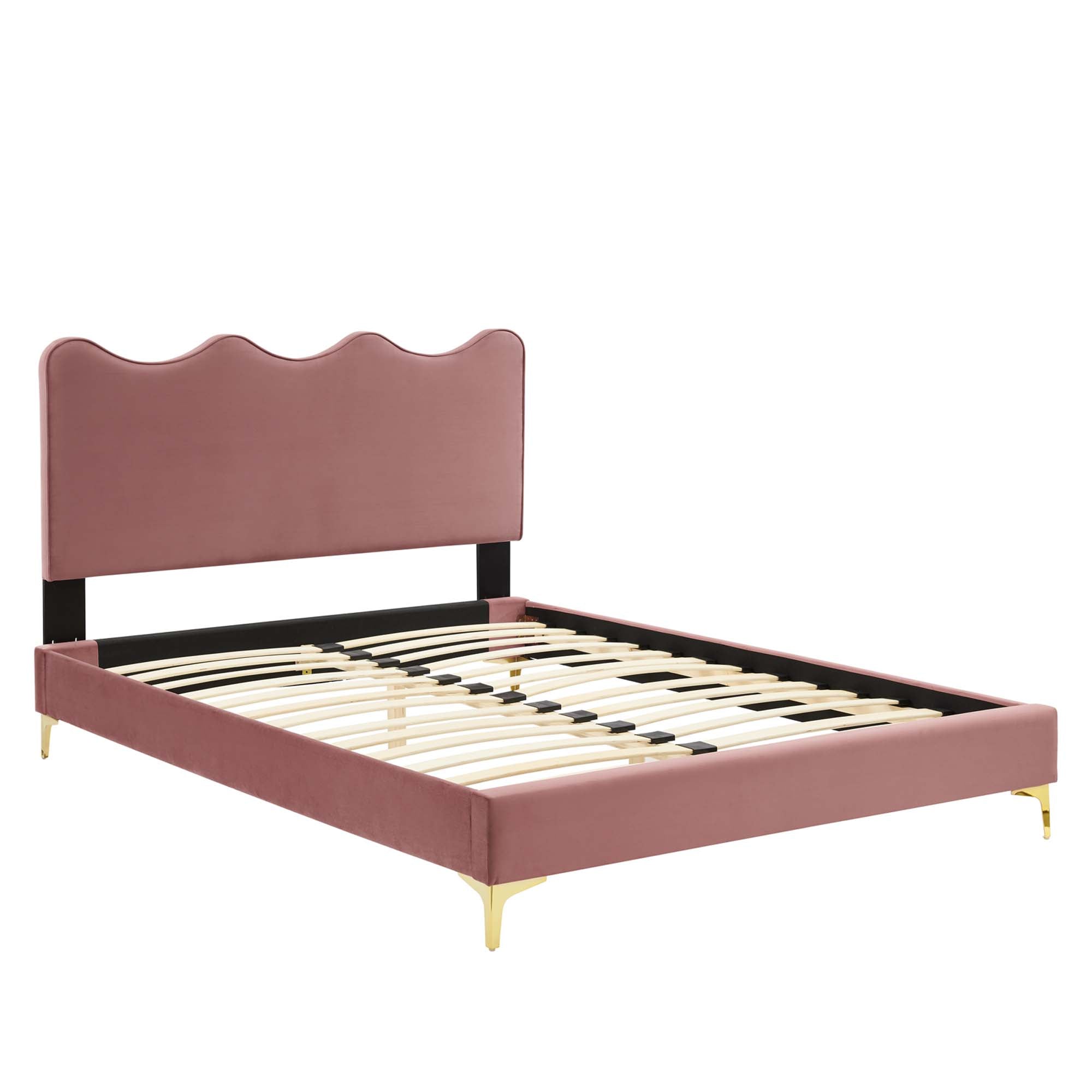 Current Performance Velvet Platform Bed With Gold Metal Legs by Modway