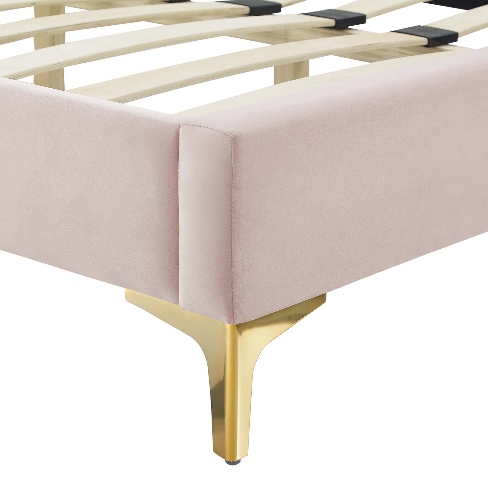 Current Performance Velvet Platform Bed With Gold Metal Legs by Modway