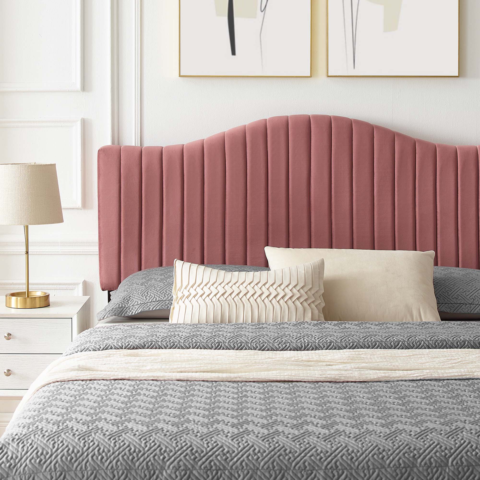 Juniper Channel Tufted Performance Velvet Platform Bed With Gold Metal Legs by Modway